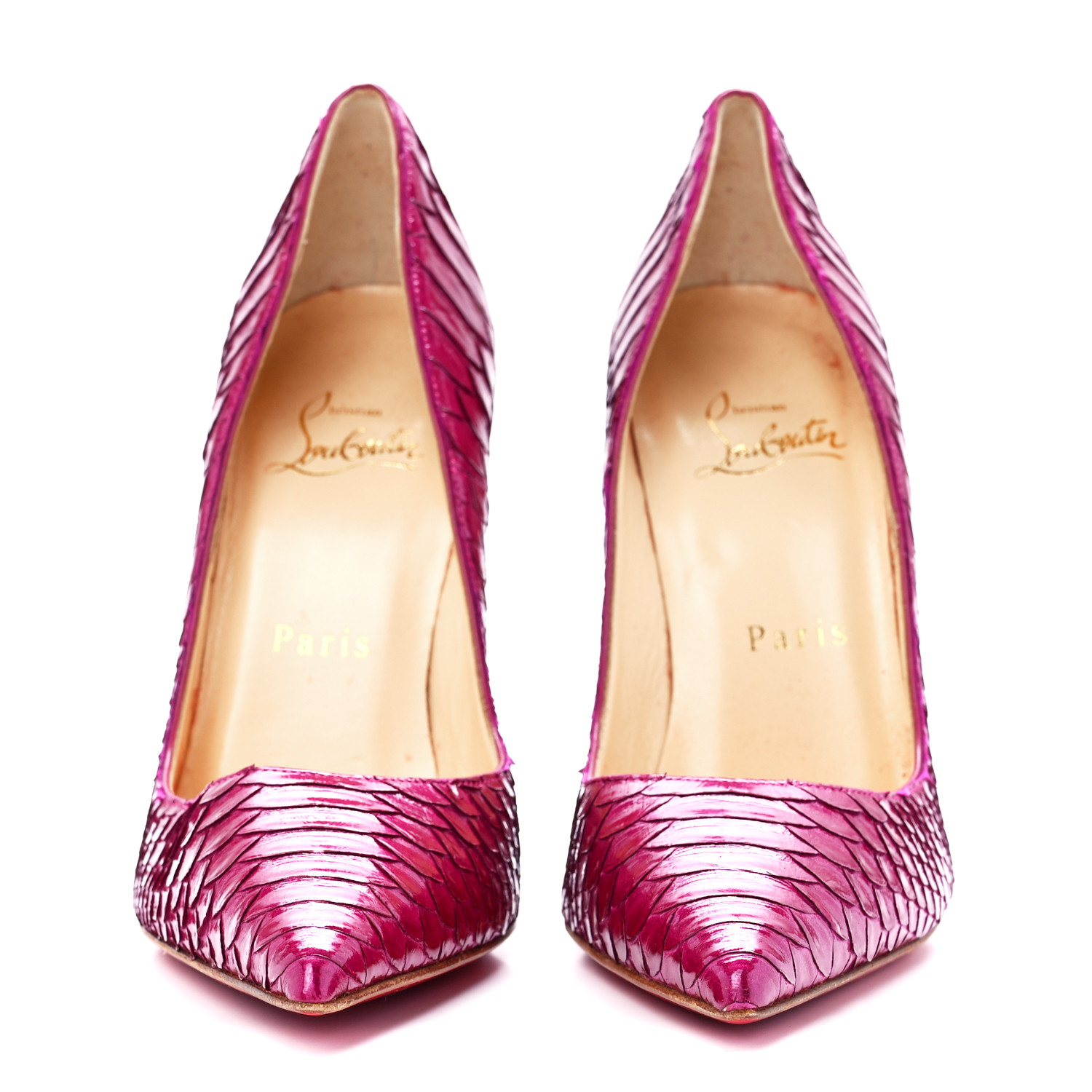 ◆kabotentyan◆ CHRISTIAN LOUBOUTIN Calfskin Spikes Loubi Print East West