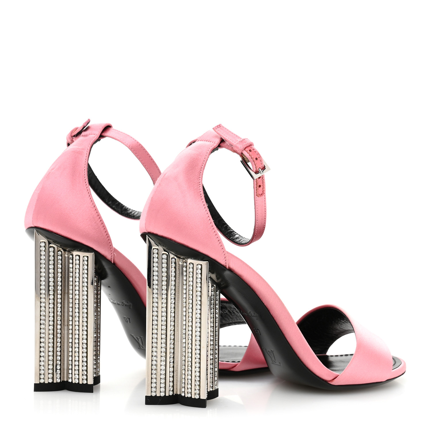 LOUIS VUITTON Satin Crystal Silhouette Sandals 37 Pink