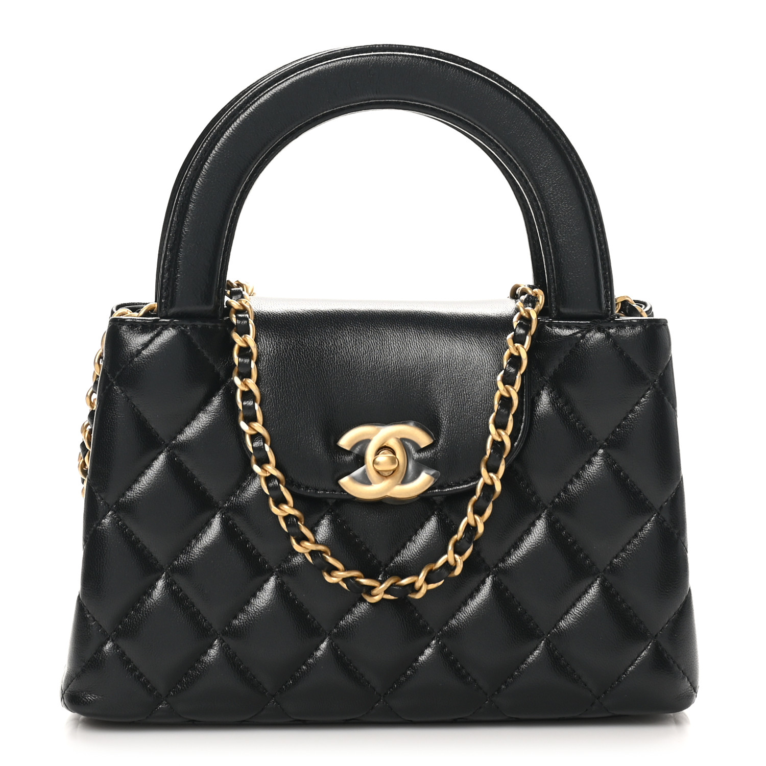 CHANEL Shiny Aged Calfskin Quilted Nano Kelly Shopper Black