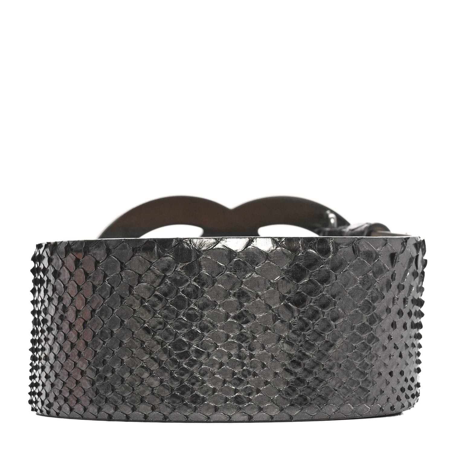 【超レア！】CHANEL レザー ベルト CCロゴ 80/32 CHANEL Metallic Snakeskin CC Logo Belt 80 32 Dark Silver