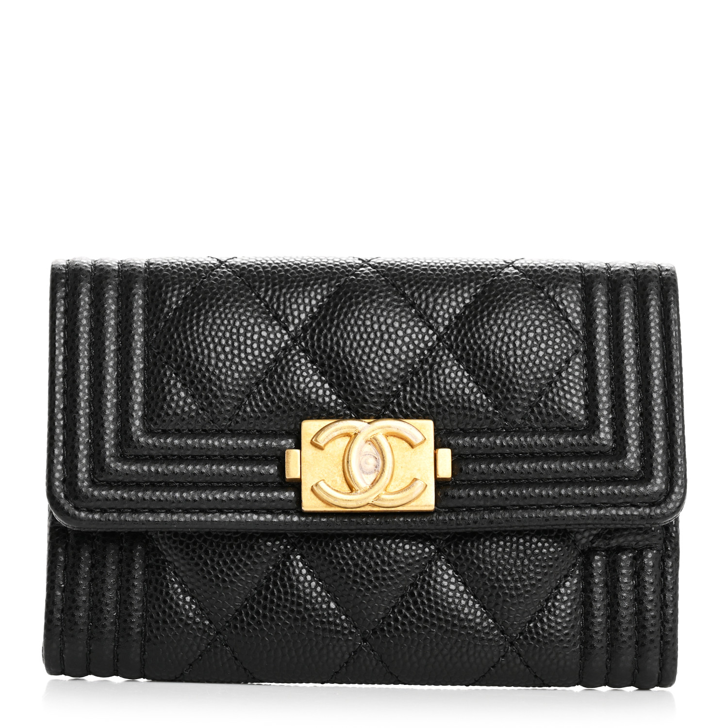 置物 Chanel CHANEL Caviar Quilted Boy Flap Card Holder Black 1706077