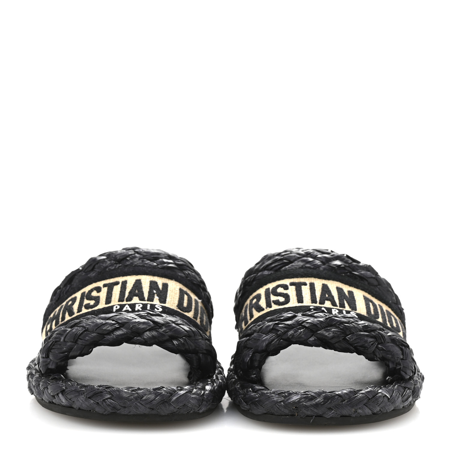 CHRISTIAN DIOR Raffia Embroidered Dway Mules Slide Sandals