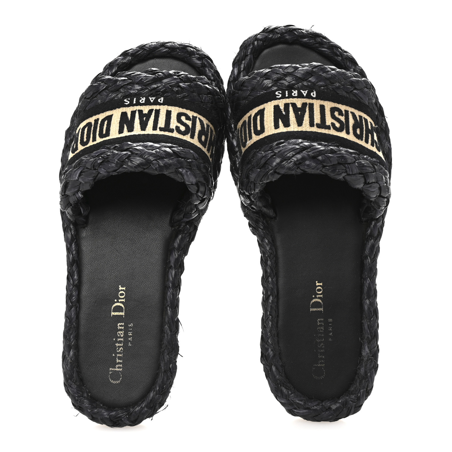 CHRISTIAN DIOR Raffia Embroidered Dway Mules Slide Sandals