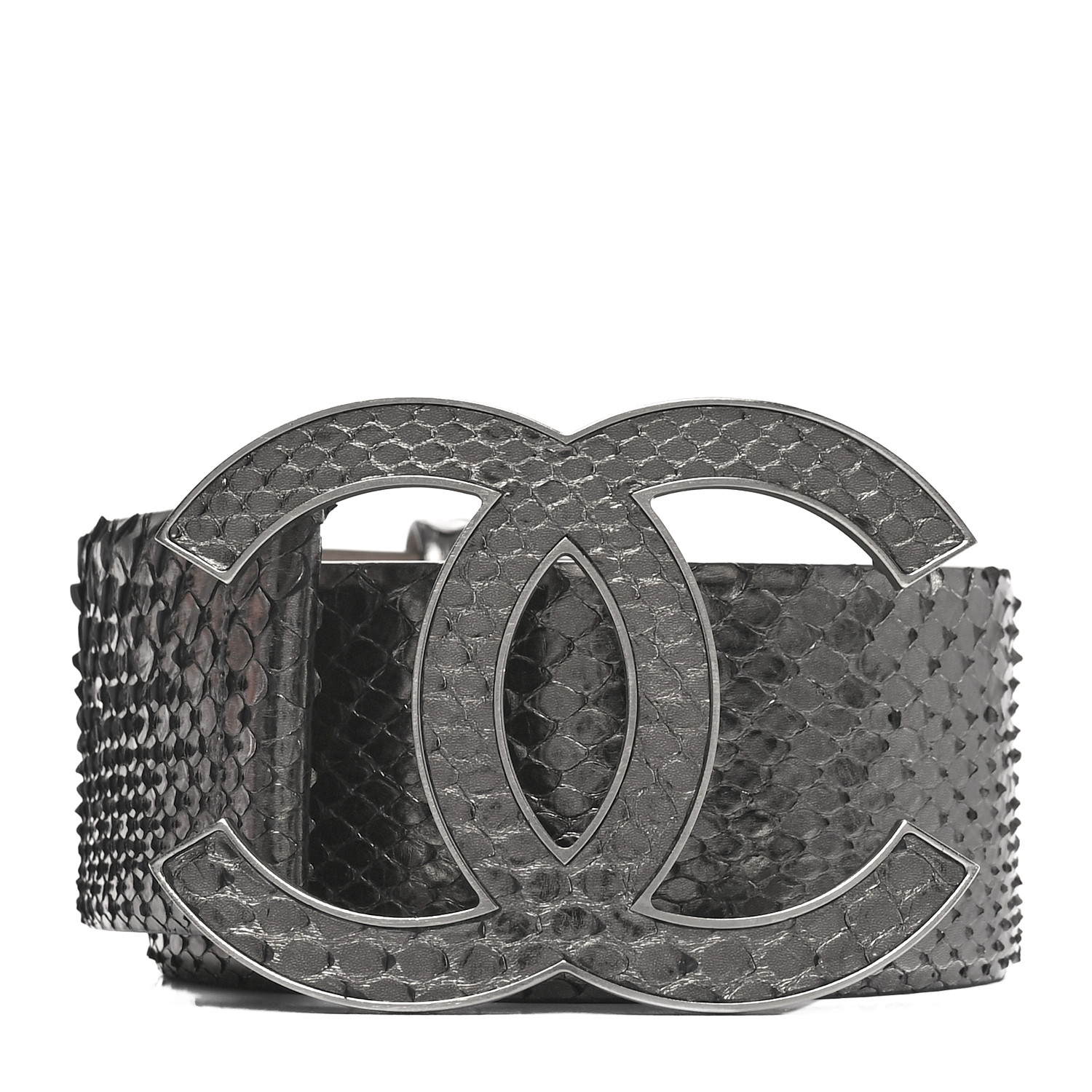 【超レア！】CHANEL レザー ベルト CCロゴ 80/32 CHANEL Metallic Snakeskin CC Logo Belt 80 32 Dark Silver