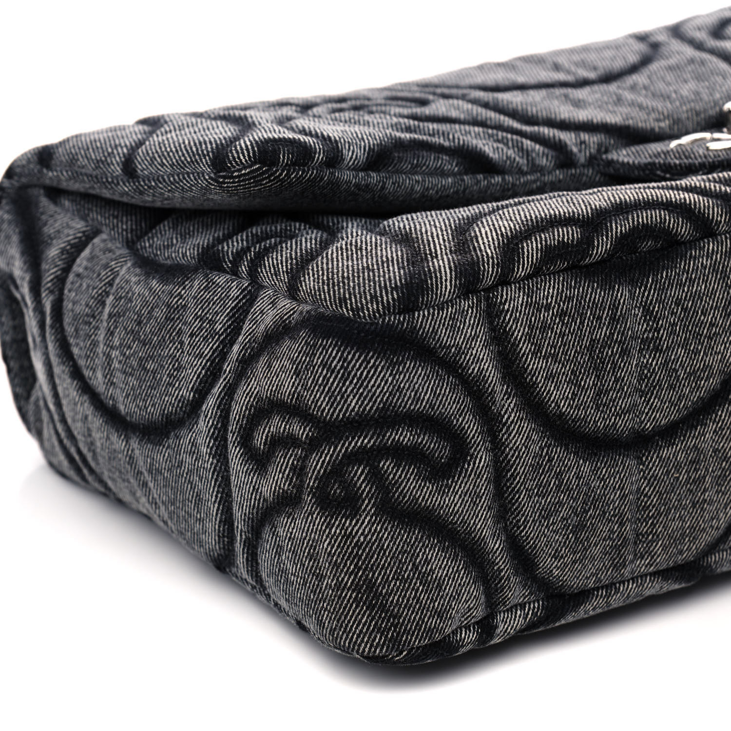CHANEL Denim Embossed CC Logo Print Jumbo Single Flap Grey