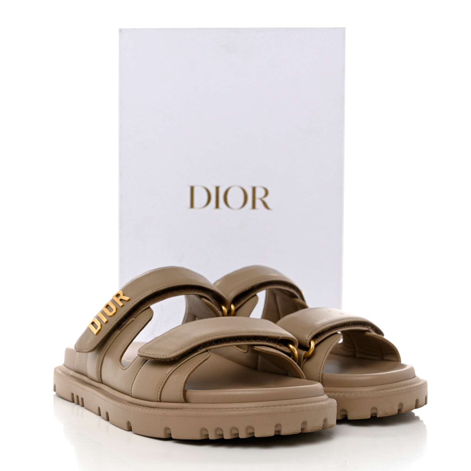 Christian Dior ベージュ スライドサンダル CHRISTIAN DIOR Lambskin Dioract 10mm Slide Sandals 37 Beige