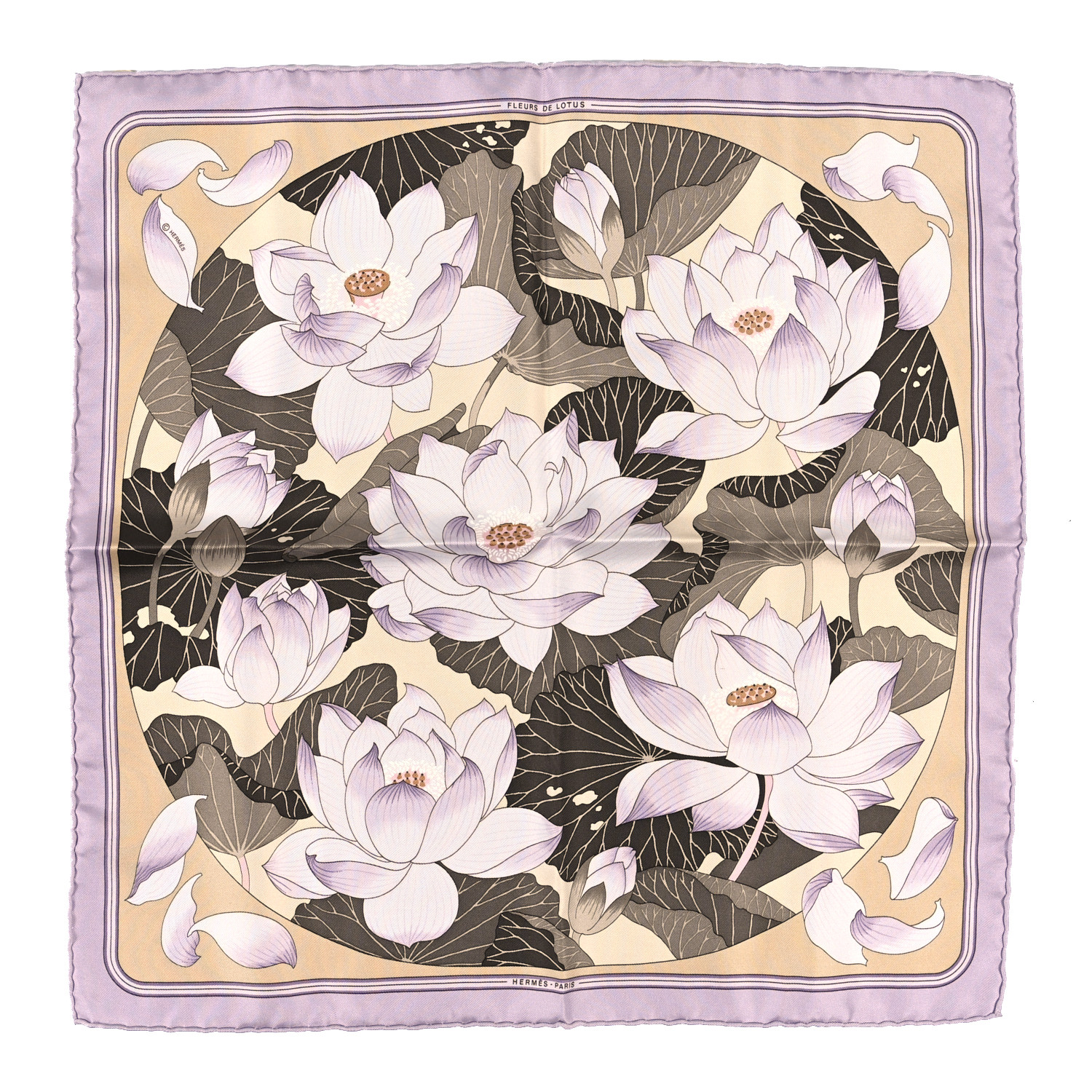 HERMES Silk Fleurs de Lotus Scarf 90 Parme 1271059