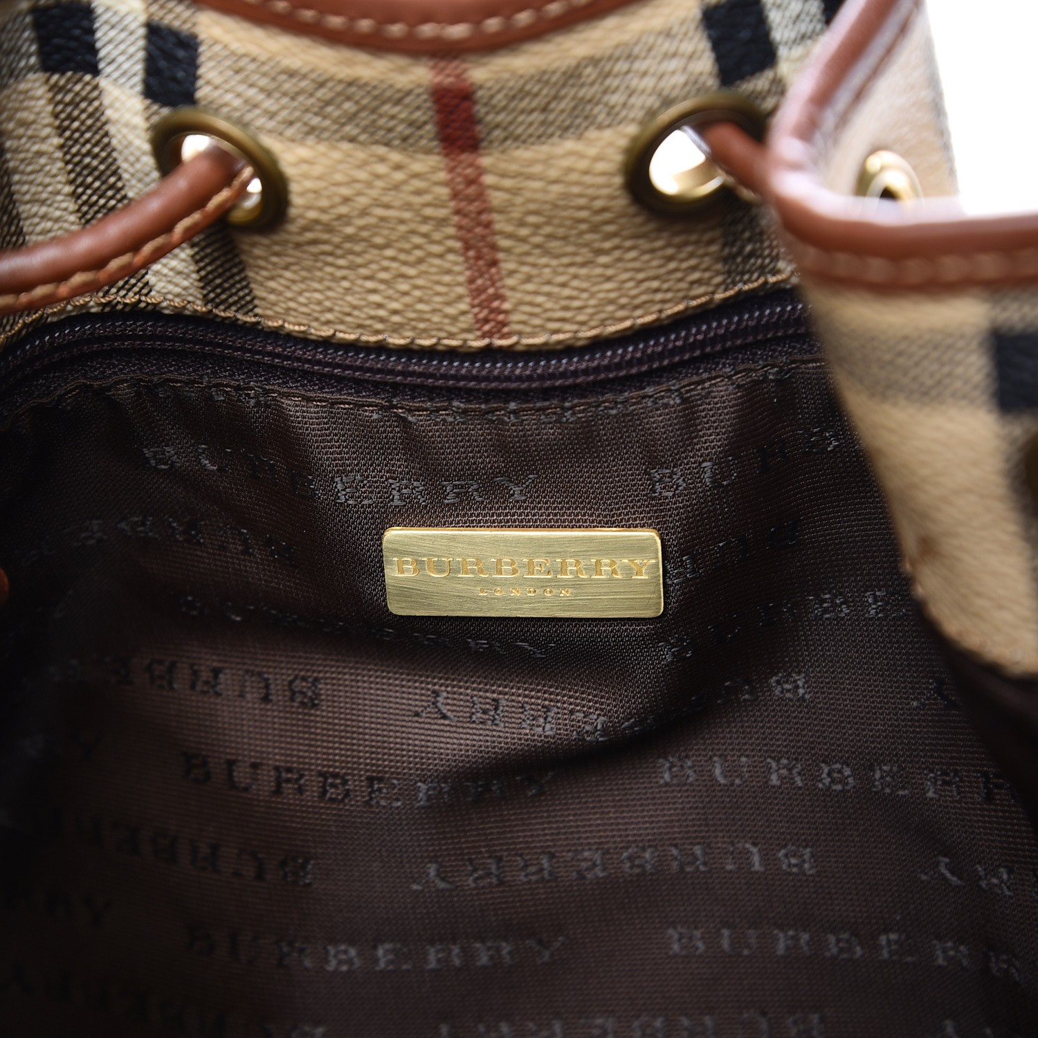 BURBERRY Haymarket Check Drawstring Bucket Bag Brown 204545