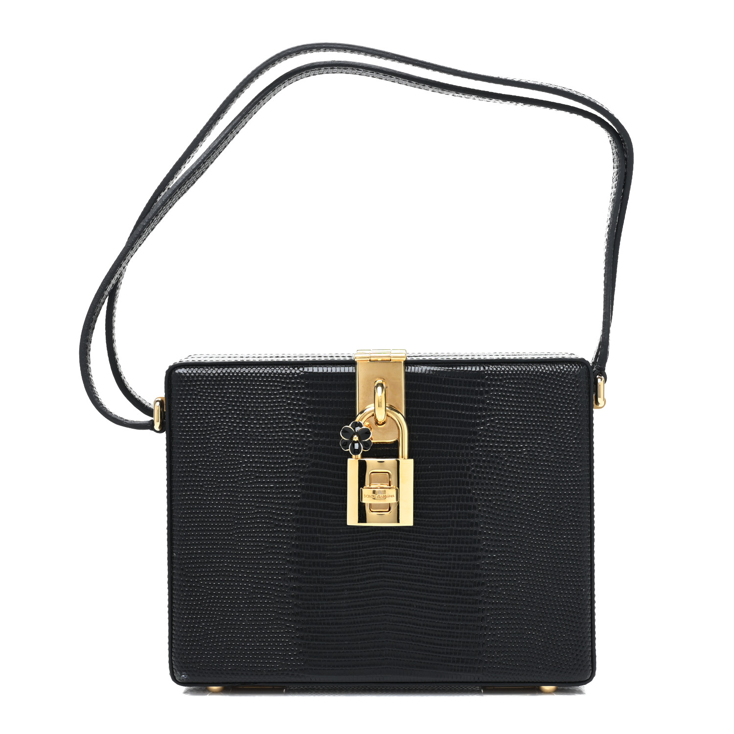 【VIP価格】DOLCE & GABBANA Black Lizard Double Box Bag Dolce & Gabbana Black Lizard Embossed Calfskin Leather