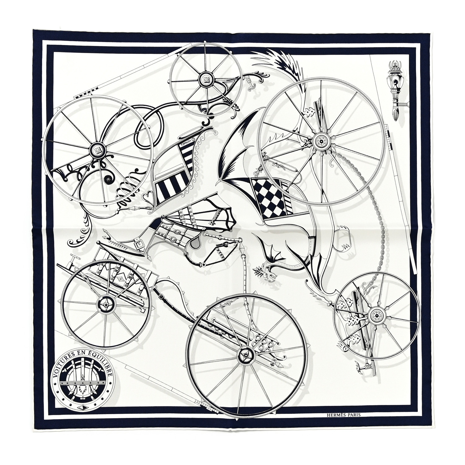 綺麗【HERMES】シルク100%☆スカーフ Voitures en Equilibre 45 f3af436ca9724bc95e170c26215f24
