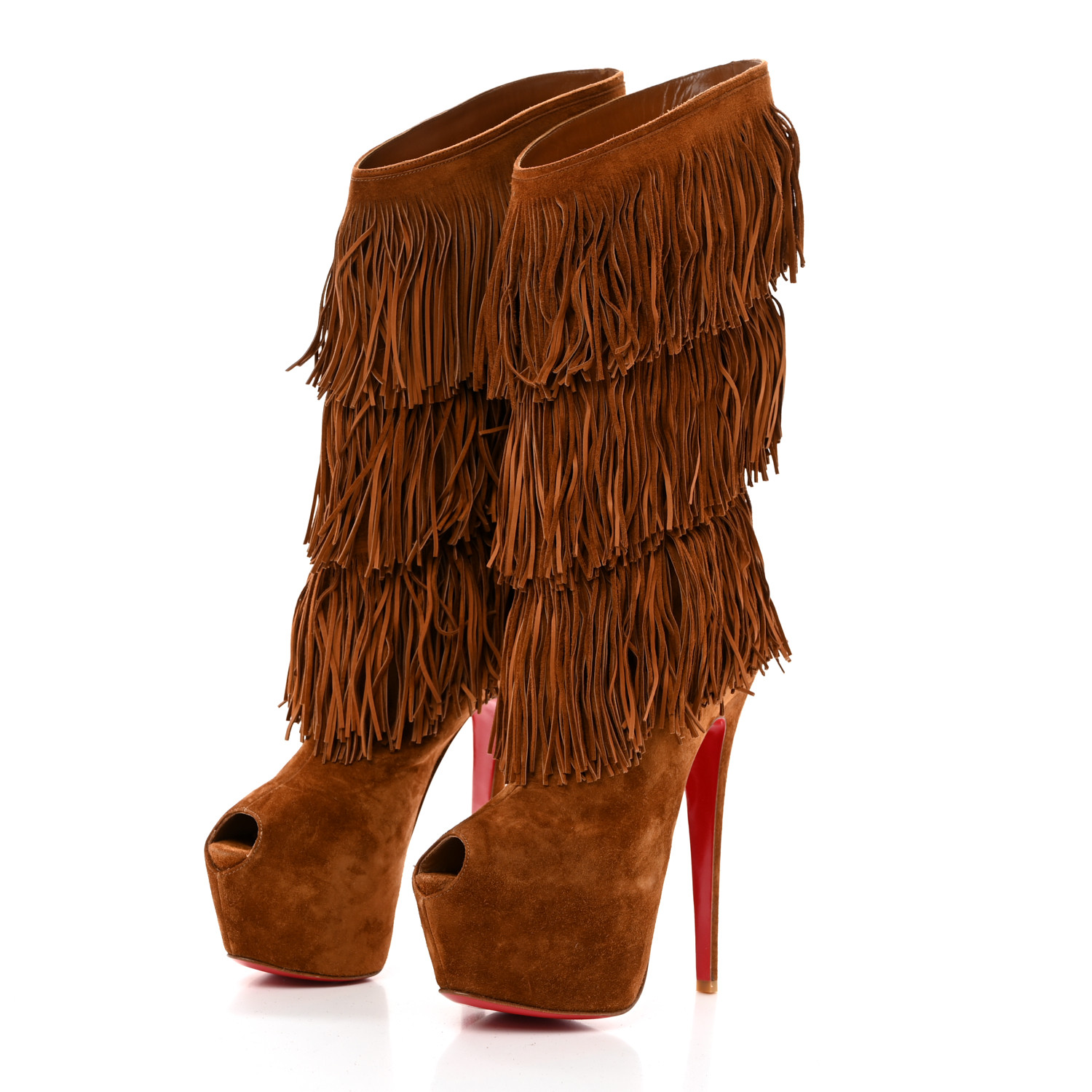 CHRISTIAN LOUBOUTIN Suede Highness Tina Fringe Platform Peep