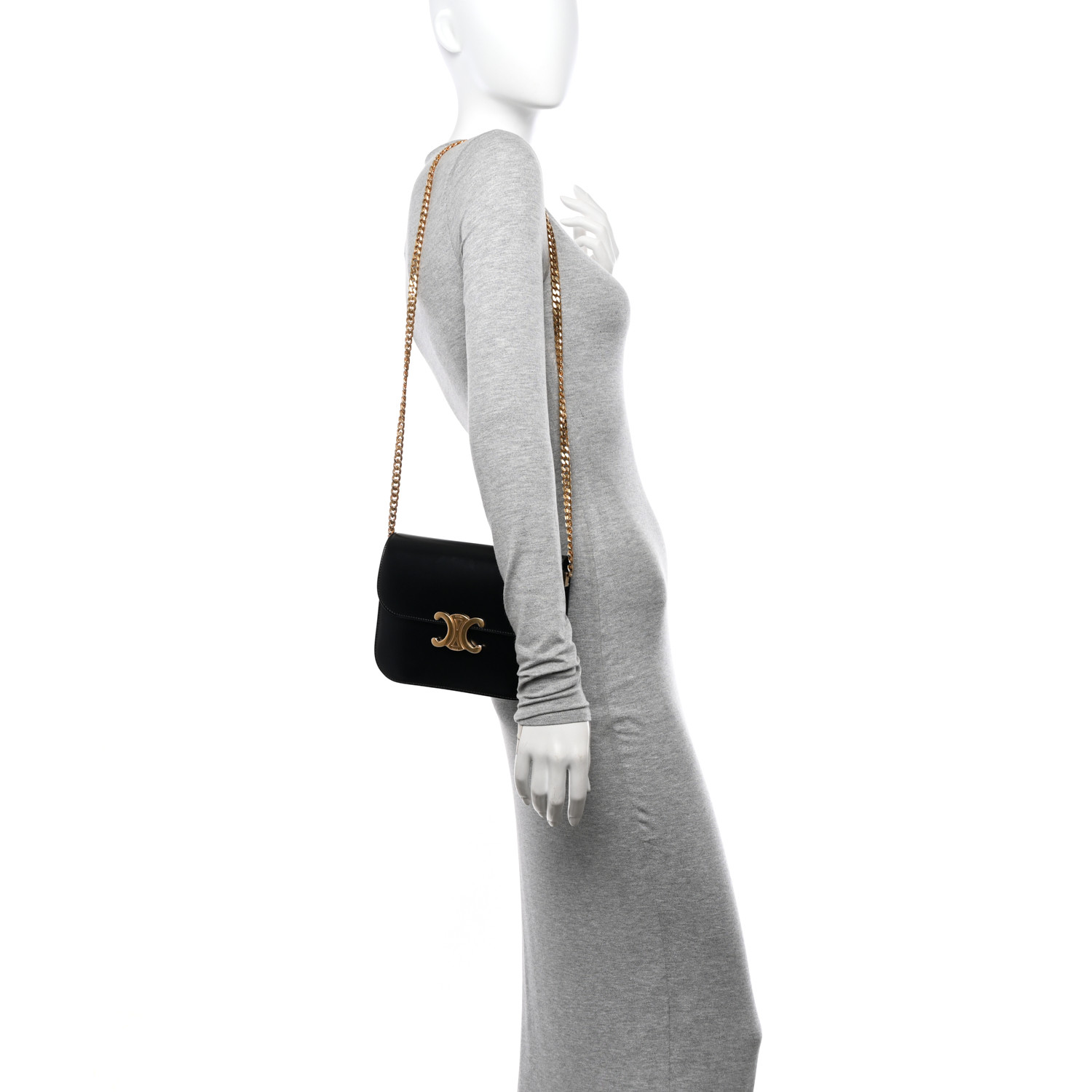 CELINE Shiny Calfskin College Triomphe Black 1579862