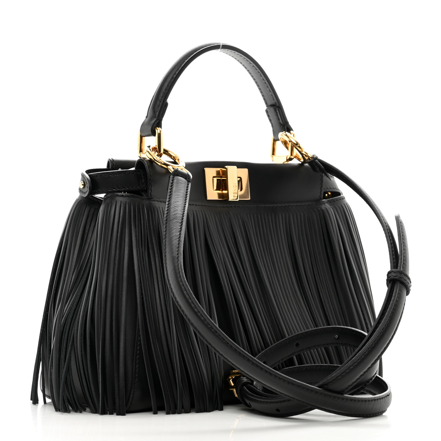 ★BLACKUP★ Fringe Mini BagBlack P00000FG FENDI Nappa Fringe Mini Peekaboo Black 1406058 | FASHIONPHILE