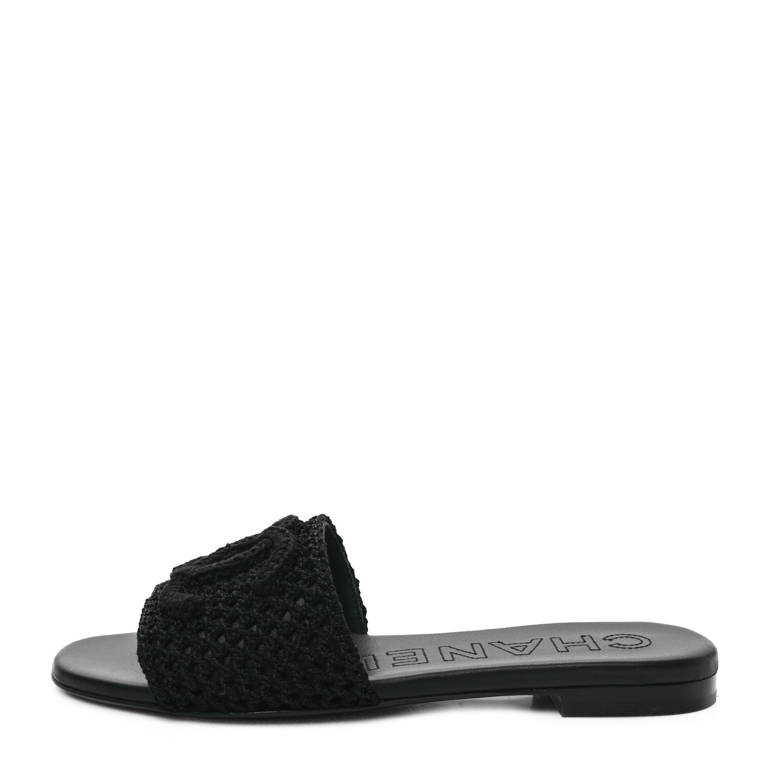 [CHANEL]★Crochet Mule Sandals CHANEL Crochet Striped Enamel Camellia Mules Sandals 36.5