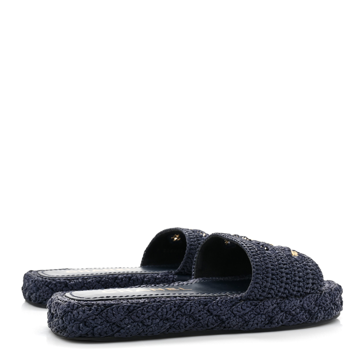 sale【CHANEL】ネイビー エスパドリーユ CHANEL Braided Cord CC Espadrille Slip On Sandals 37 Navy