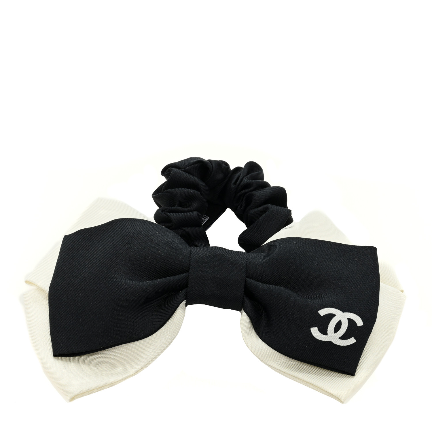CHANEL Bow CC Hair Scrunchie Black White 1420767 | FASHIONPHILE