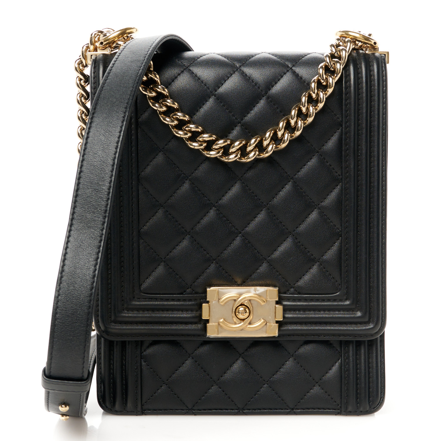 ショルダーバッグ・ポシェット × ヴィンテージ(中古) Chanel North South Boy 3105 Quilted llic Calfskin Small CHANEL Calfskin Quilted North South Boy Flap Black 1570594