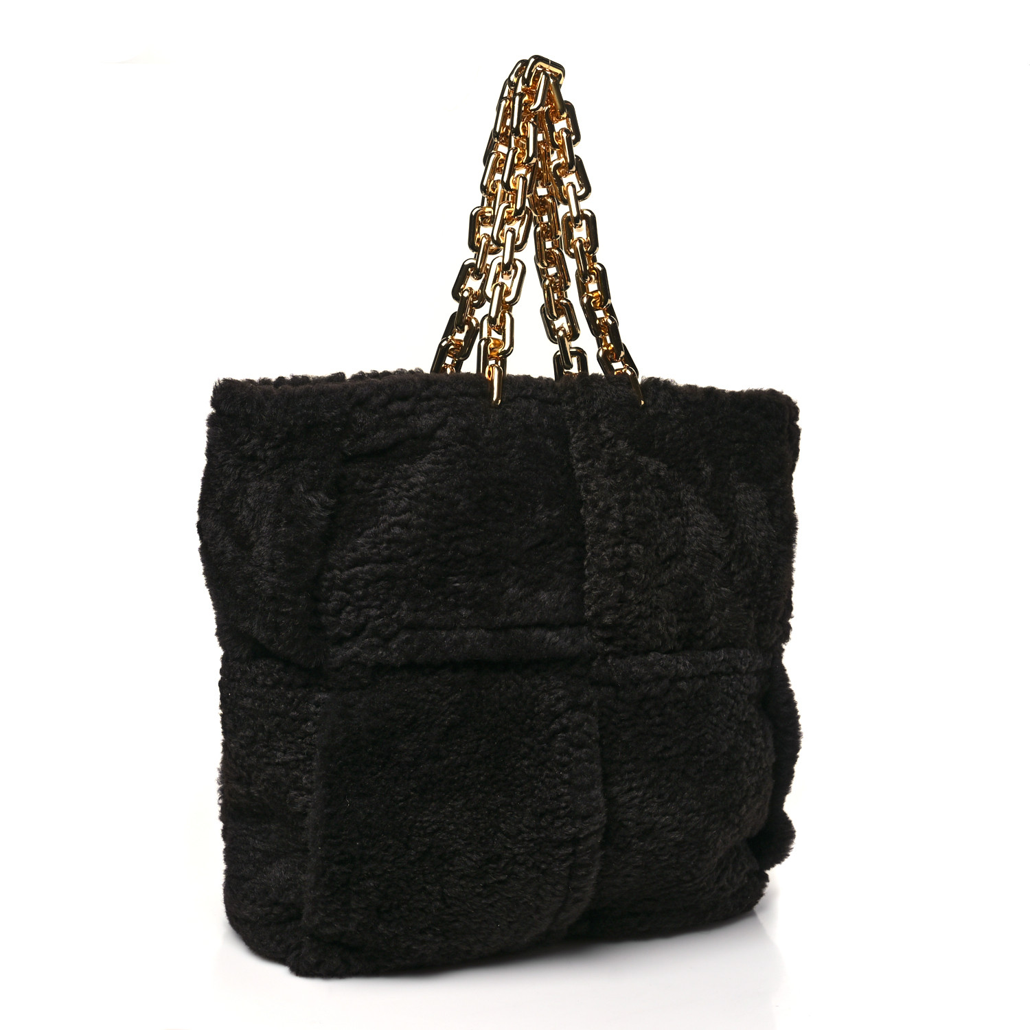 BOTTEGA VENETA Shearling Intrecciato The Chain Tote Fondant