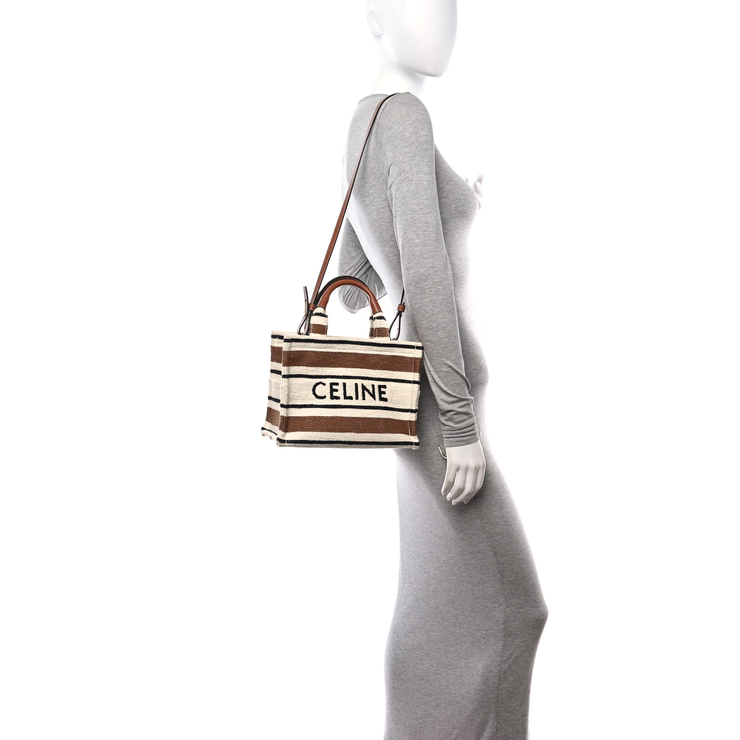 CELINE｜ (MINI CABAS THAIS IN STRIPED TEXTILE AND CALFSK Celine Small Cabas Thais In Striped Textile And Calfskin