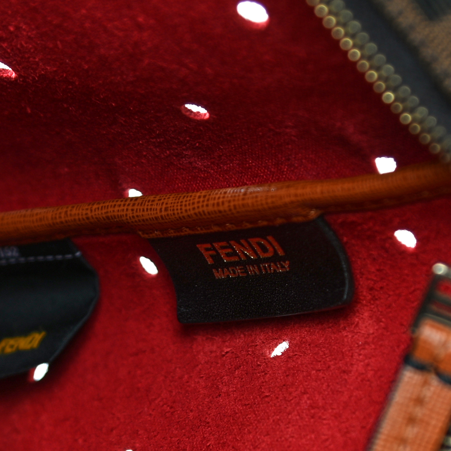 FENDI Vitello Zucca Perforated Medium Roll Tote Miel Rosso