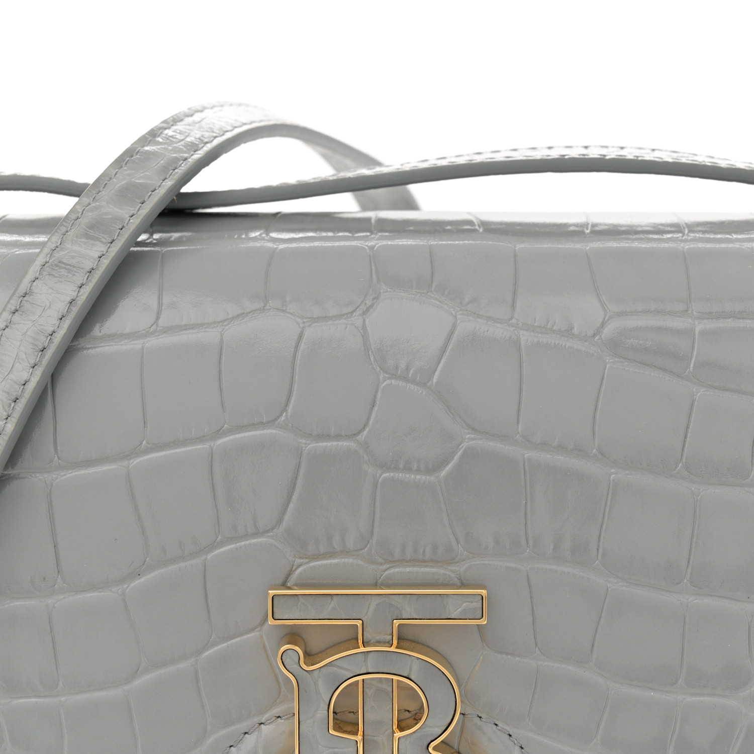 BURBERRY Crocodile Embossed Small TB Bag Cloud Grey 1652209