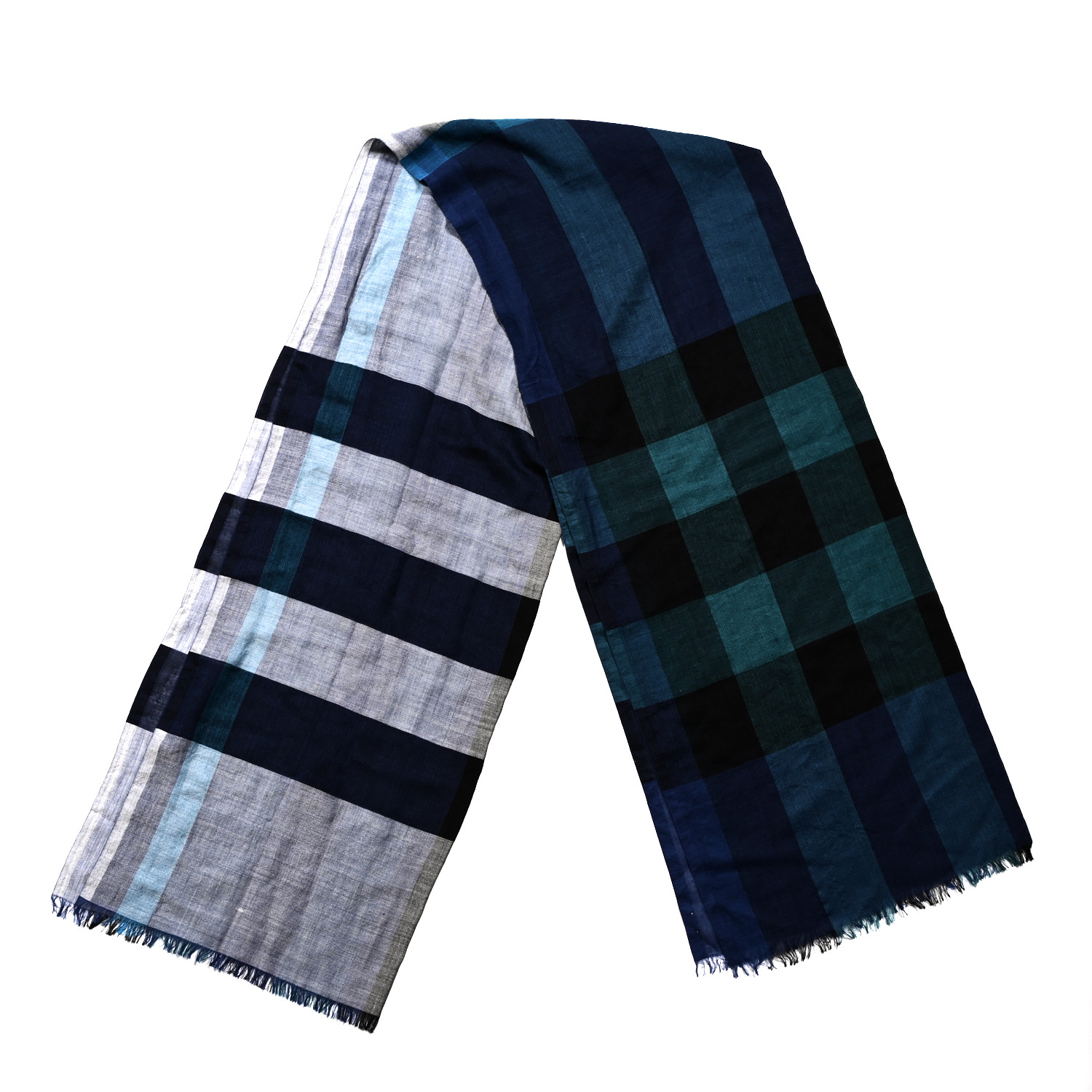 BURBERRY Silk Cashmere Half Mega Check Scarf Cobalt Blue