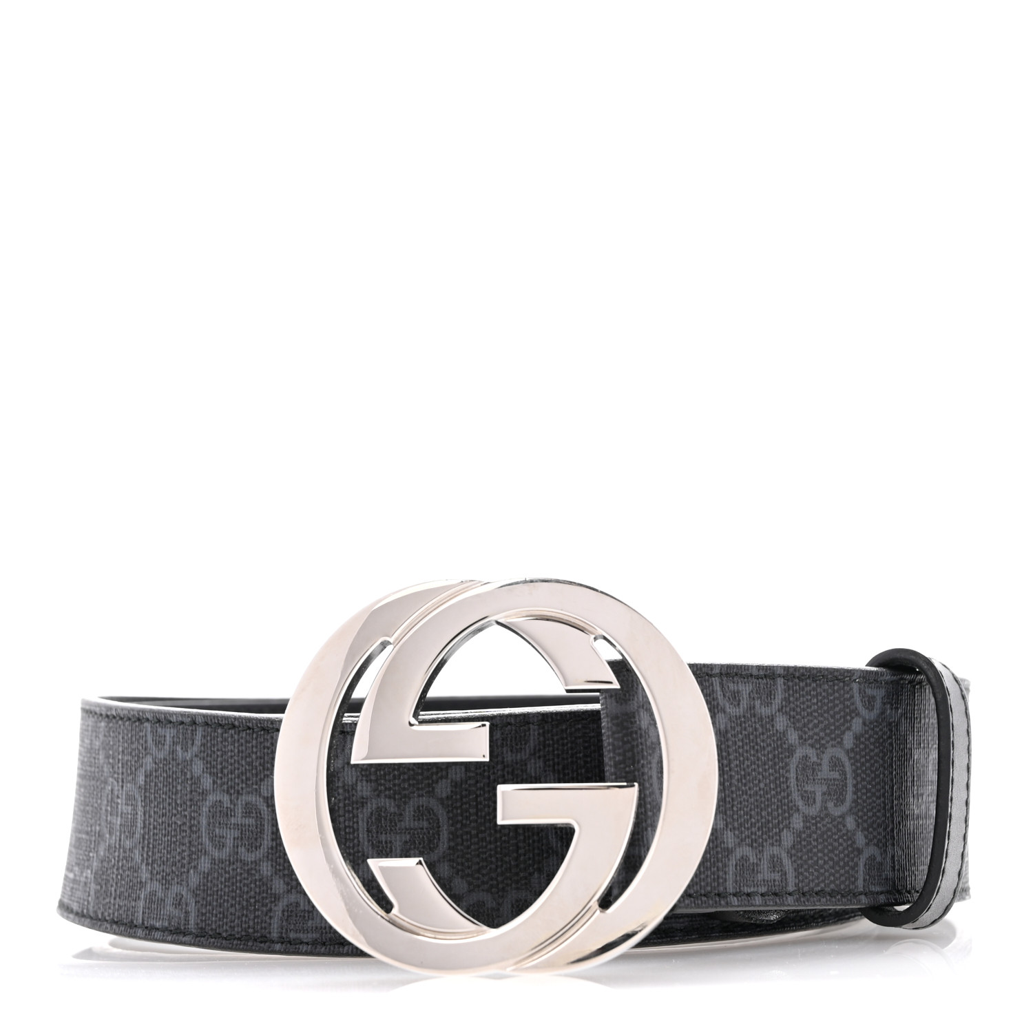 Gucci ブラック GGモノグラム ベルト Wide belt with Interlocking G buckle in black leather