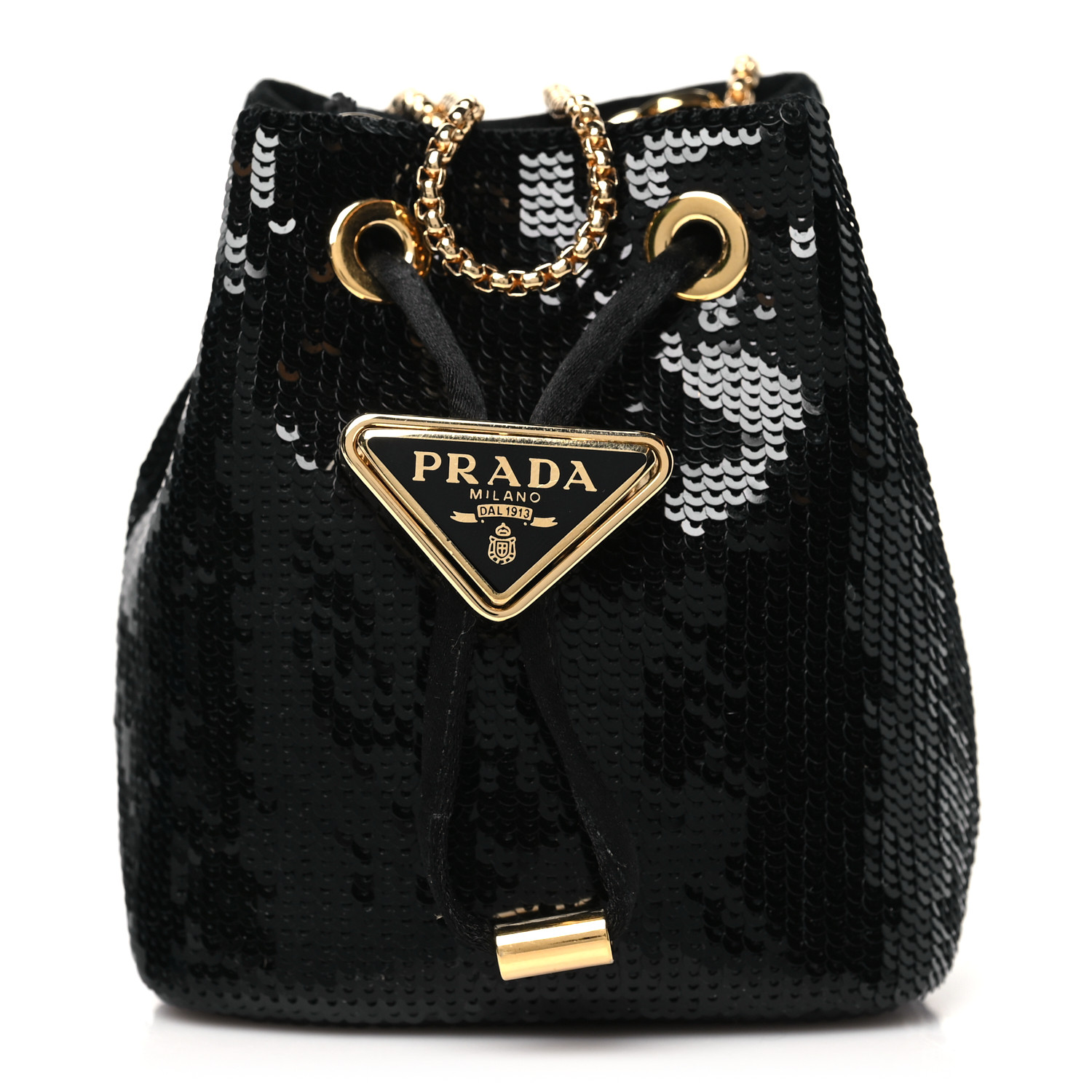 PRADA Sequin Satin Triangle Logo Mini Pouch Black 1650720