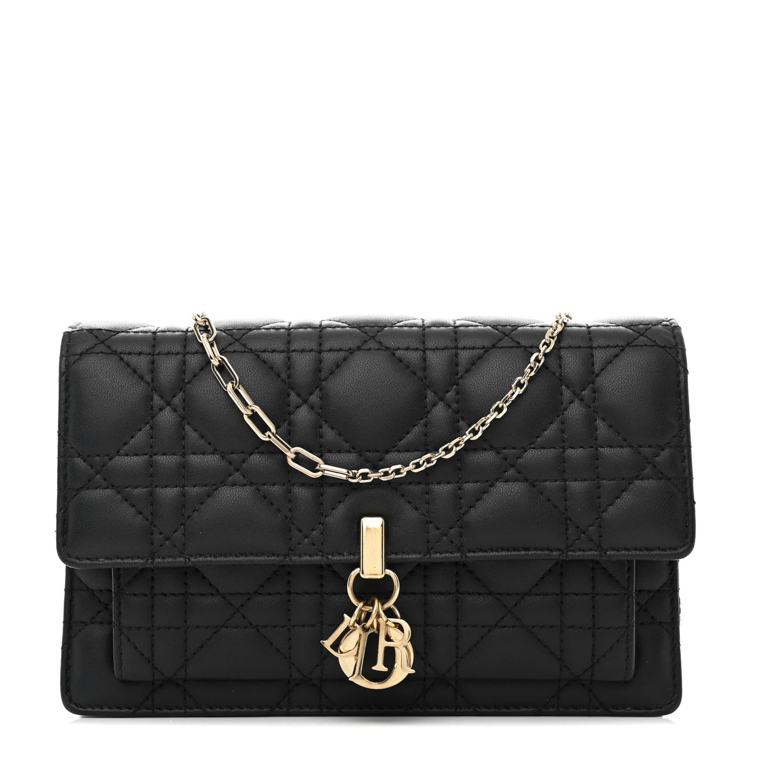 Christian Dior Chain Bag 袋付き CHRISTIAN DIOR Lambskin Cannage Lady Dior Chain Pouch Black