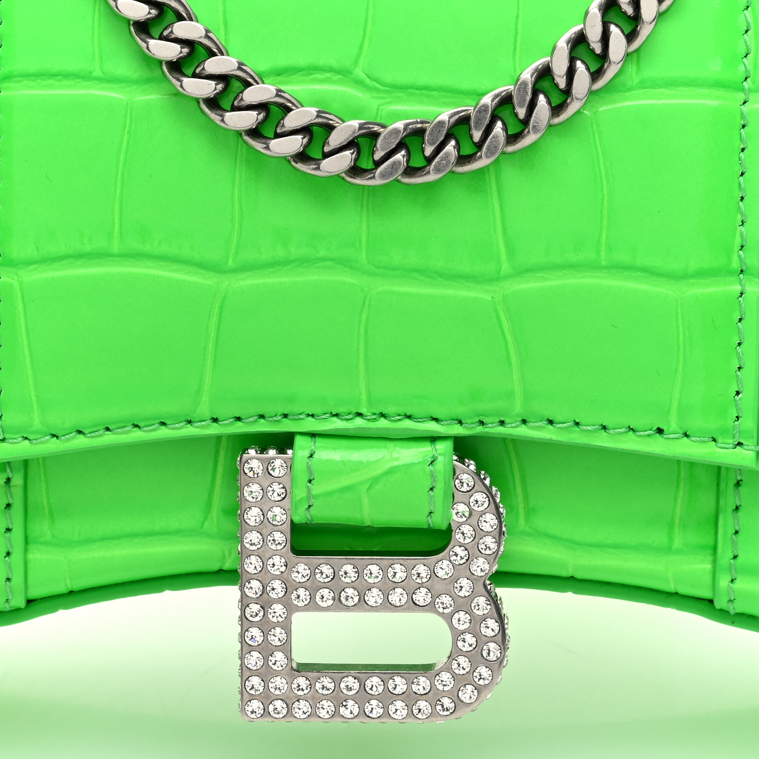 BALENCIAGA Shiny Calfskin Strass Crocodile Embossed