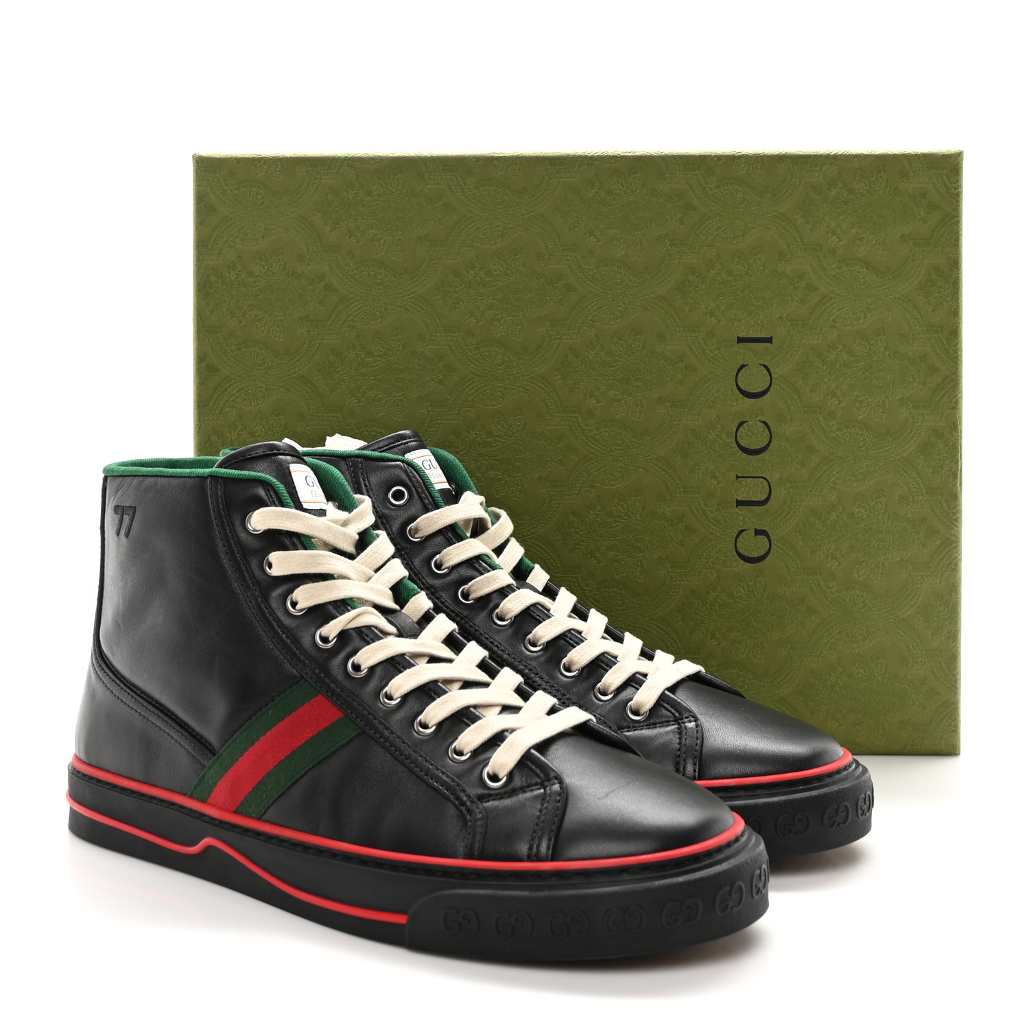 ★とも★ GUCCI GUCCI Glamour Glove Calfskin Web Mens 1977 Tennis High Top