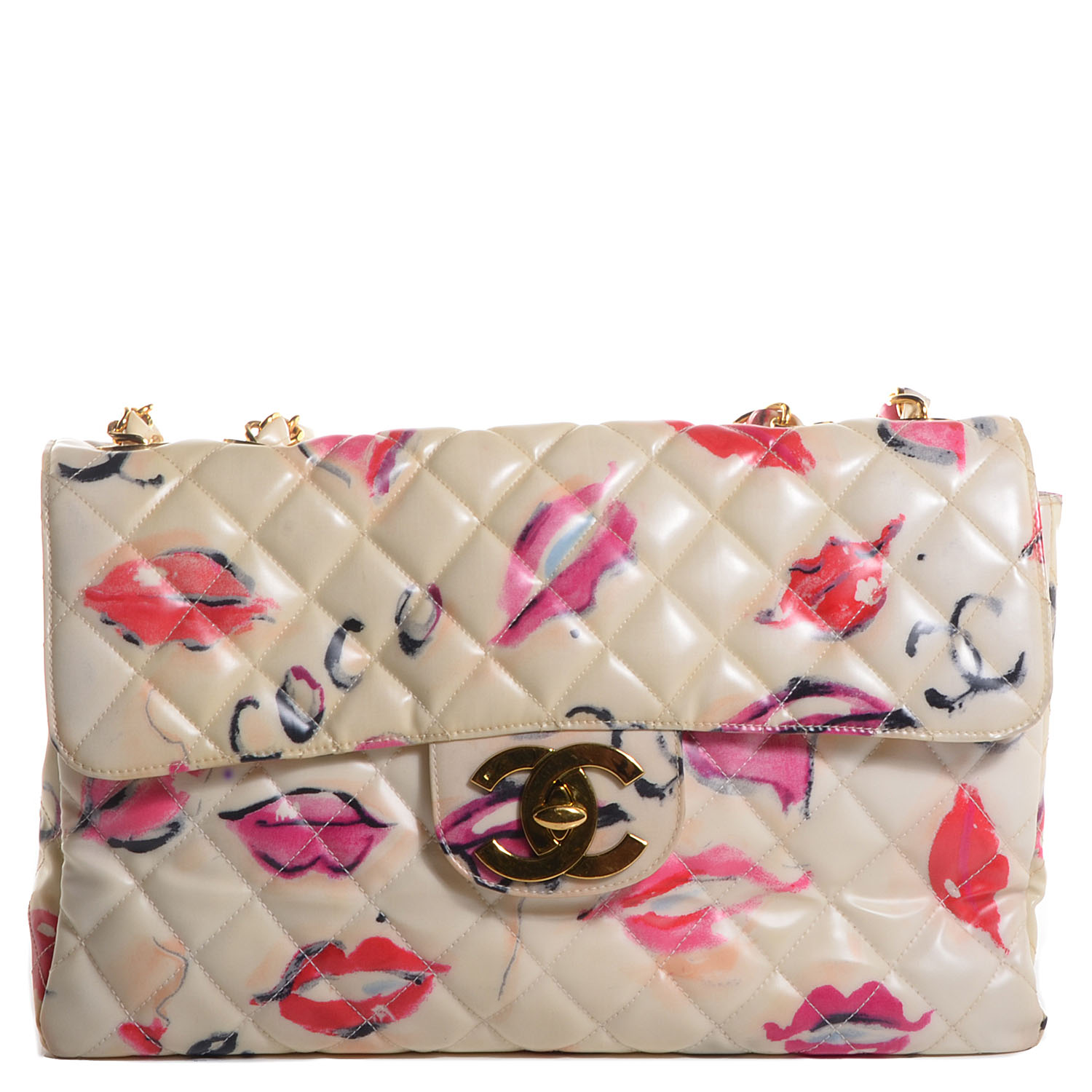 CHANEL Coated Canvas Quilted Lips and Kisses Graffiti XL