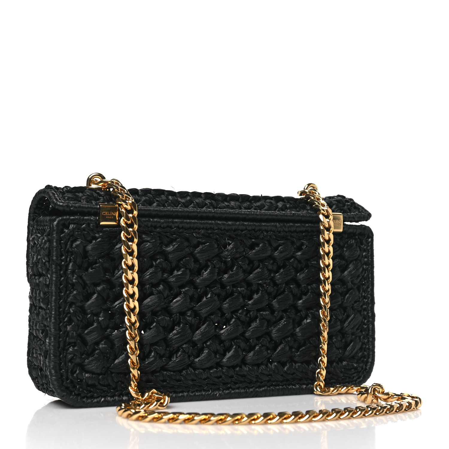 CELINE Raffia Effect Claude Chain Shoulder Bag Black 1596130