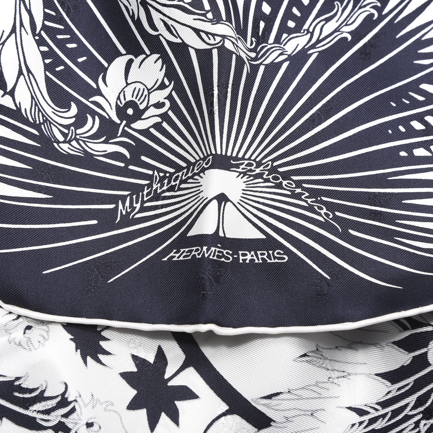 HERMES Silk Mythiques Phoenix Tattoo Scarf 70 Bleu Black