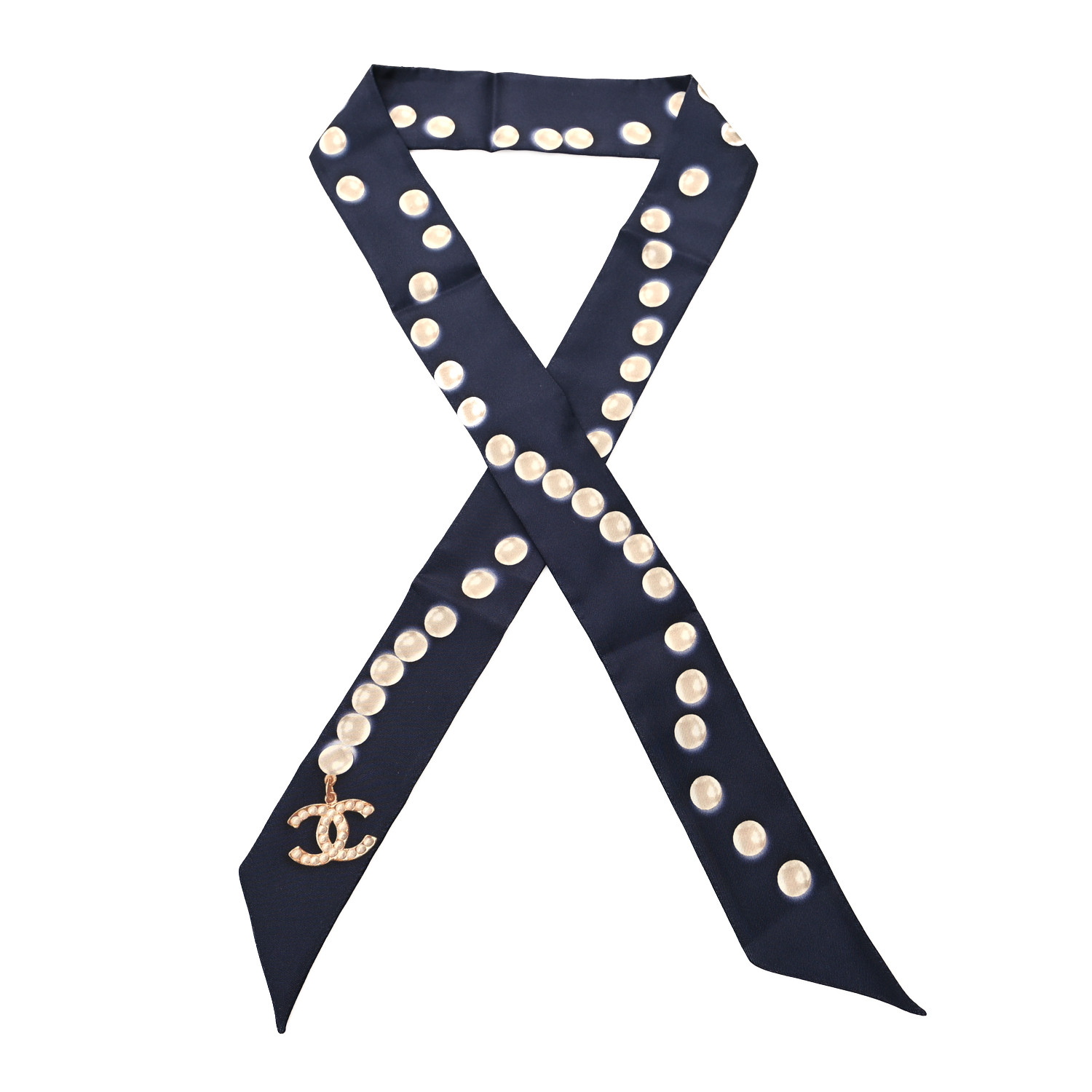 【CHANEL】Slim Pearl Twilly Navy CHANEL Silk Pearl CC Slim Bandeau Scarf Dark Navy 1346812