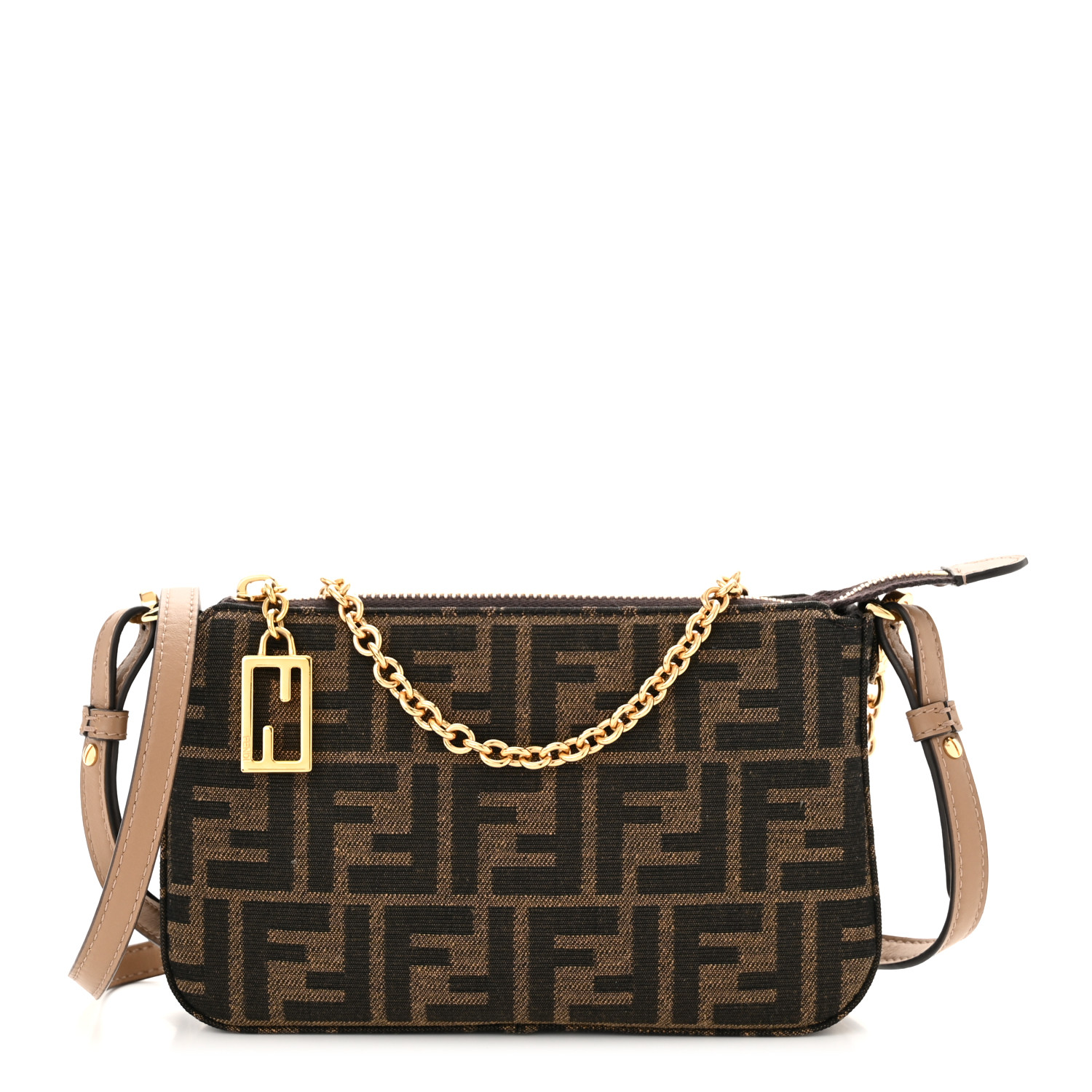 FENDI Fabric Jacquard Vitello Grace FF 1974 Baguette Pouch