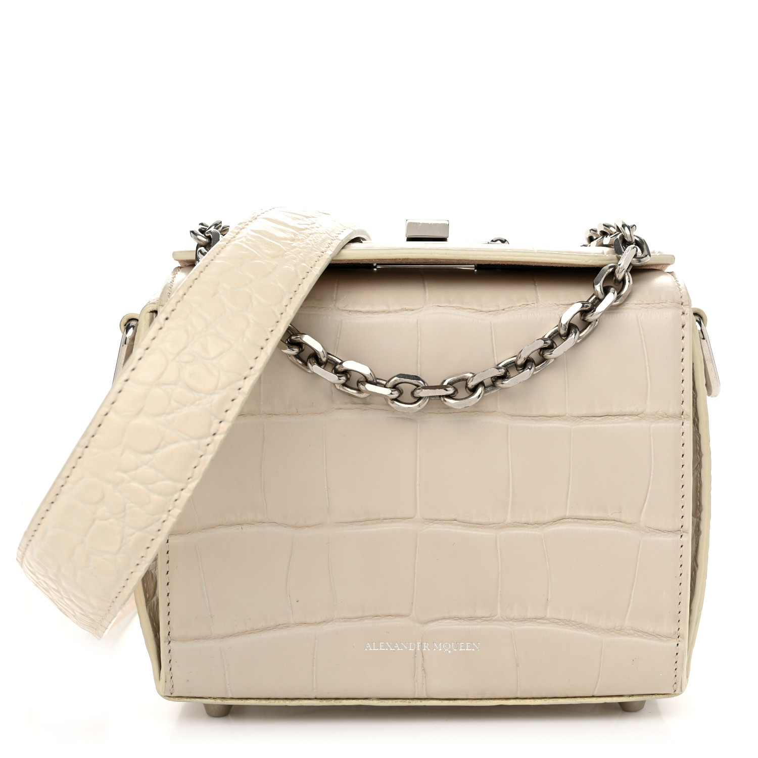 ALEXANDER MCQUEEN Calfskin Crocodile Embossed Box Shoulder