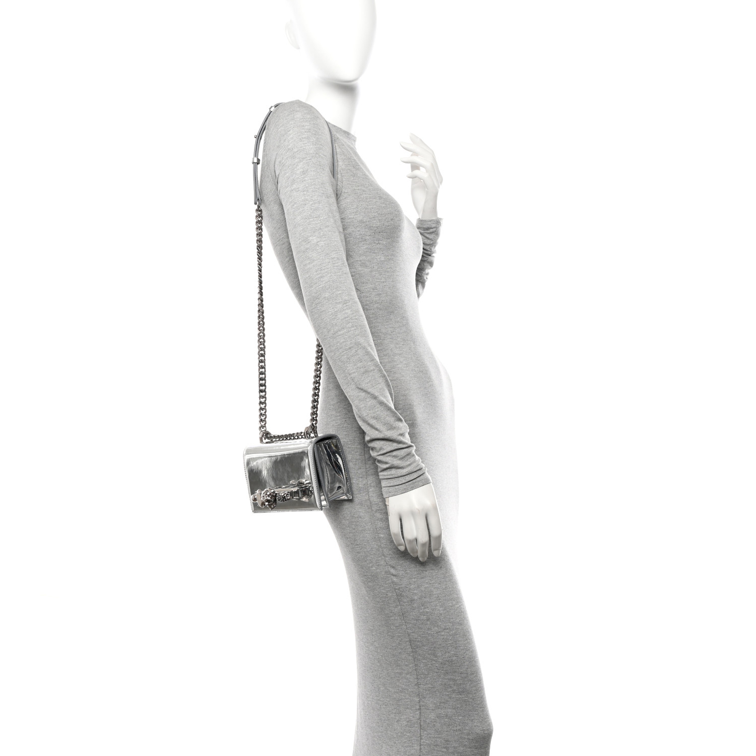 ALEXANDER MCQUEEN Metallic Lambskin Quilted Knuckle Shoulder Bag Silver 2