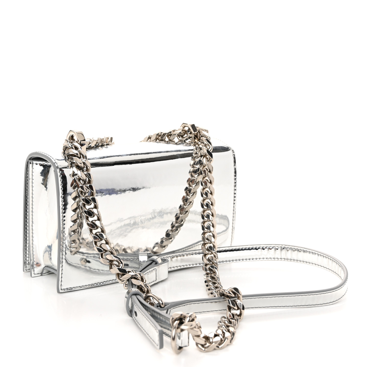 ALEXANDER MCQUEEN Metallic Lambskin Quilted Knuckle Shoulder Bag Silver 3