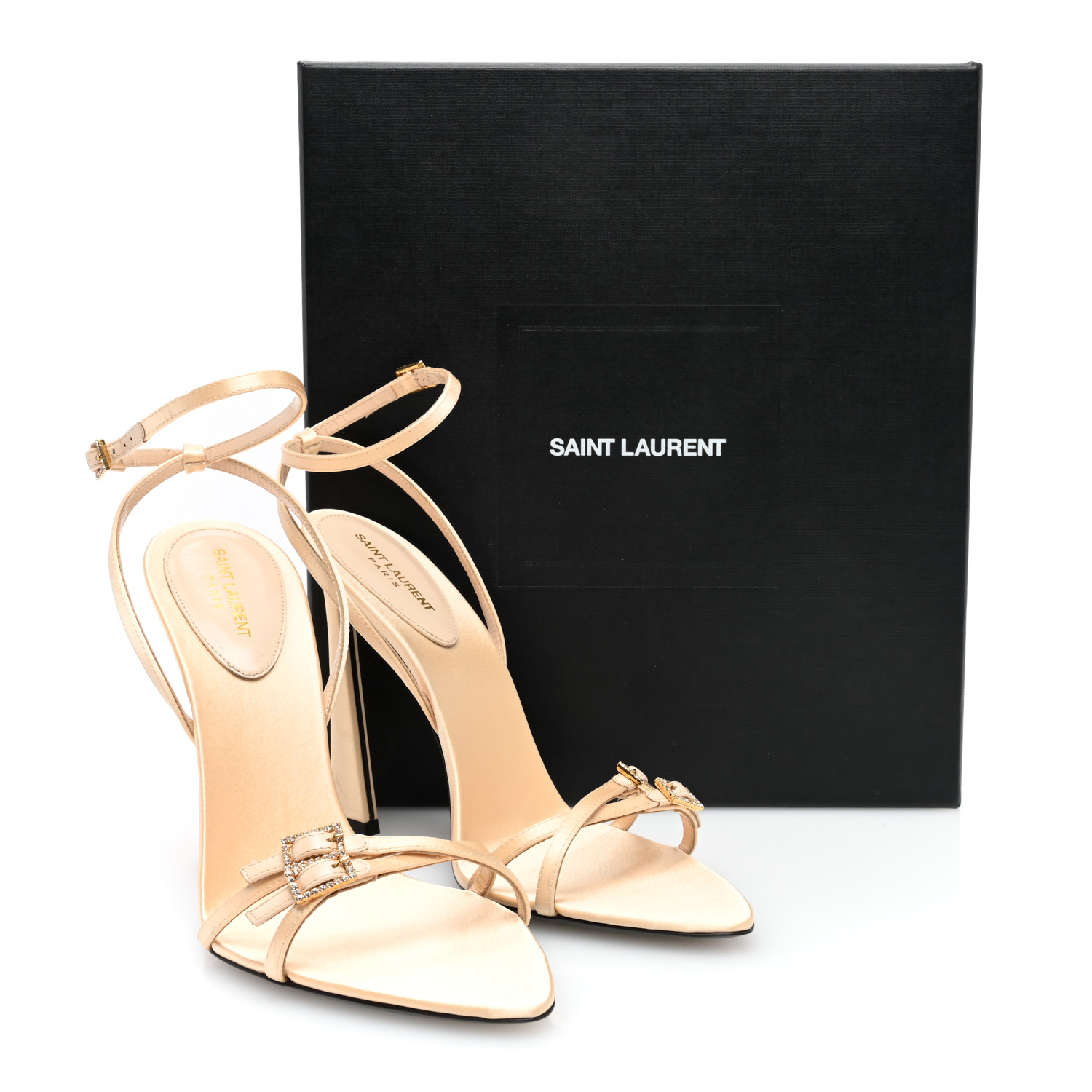 SAINT LAURENT Crepe Satin Crystal New Nuit 110 Sandals 38.5