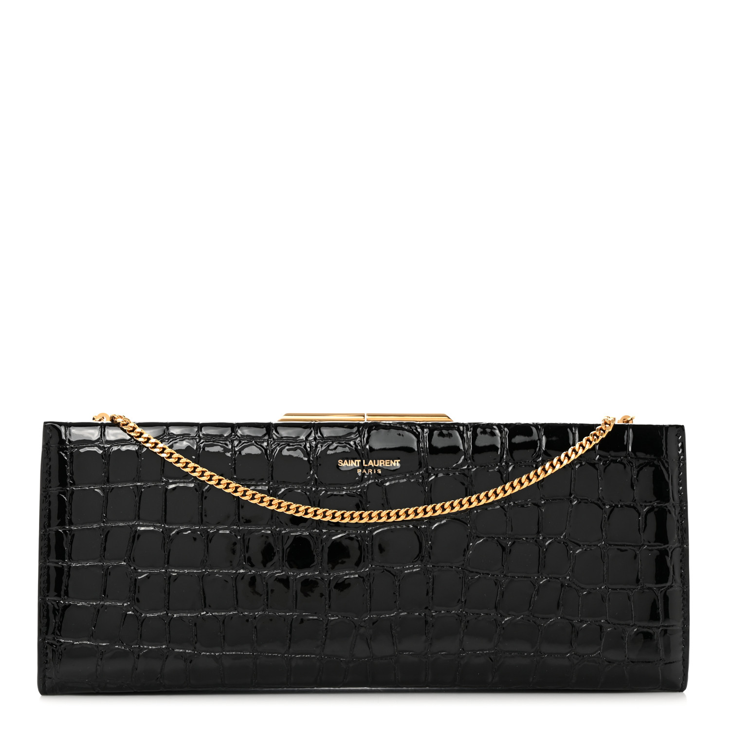 SAINT LAURENT Lacquered Calfskin Crocodile Embossed Small