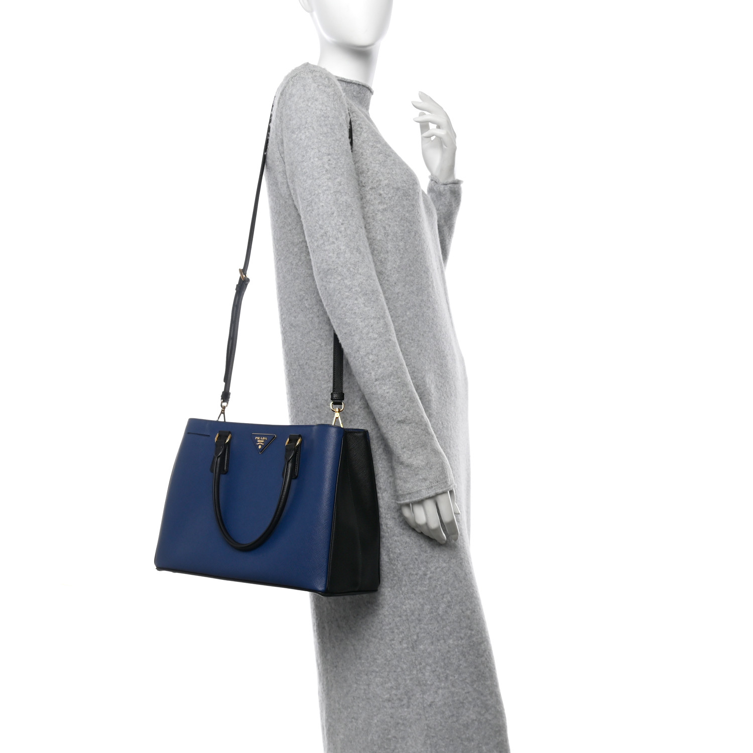プラダ SAFFIANO LUX PRADA Saffiano Lux Medium Tote Bluette Black 1676157