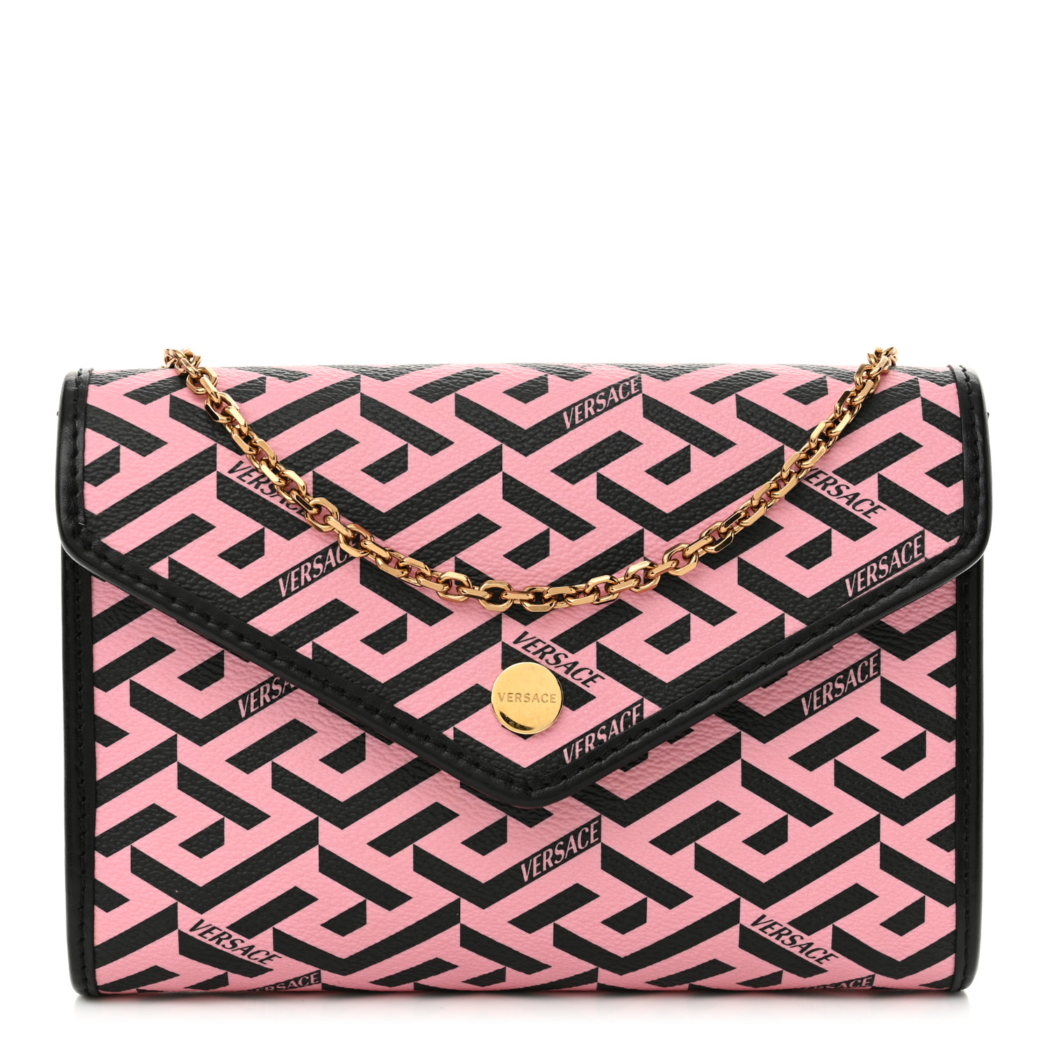 VERSACE Coated Canvas La Greca Signature Wallet On Chain