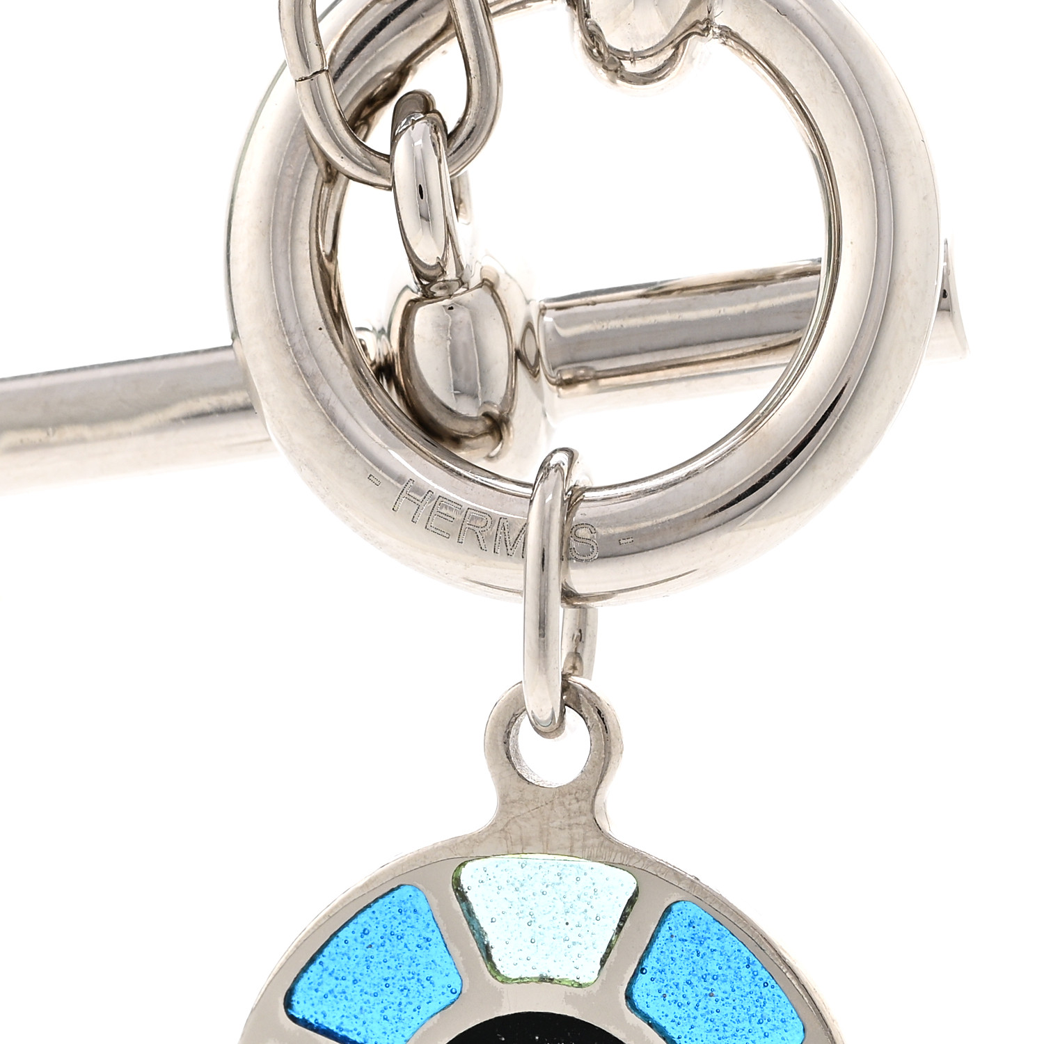 HERMES Palladium Enamel Etrier Necklace Bleu 1674828