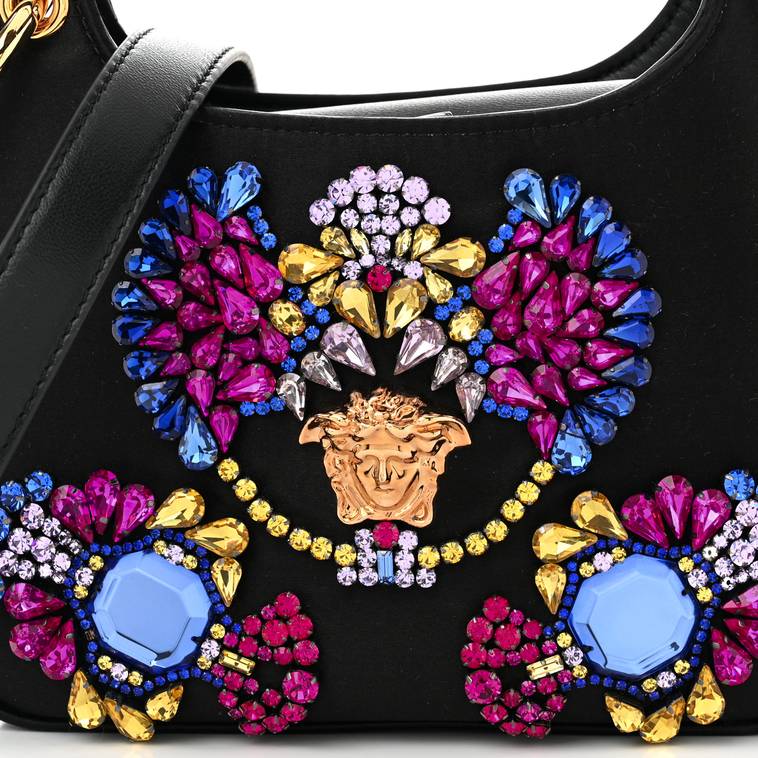 VERSACE Satin Crystal Embellished La Medusa Mini Hobo Bag