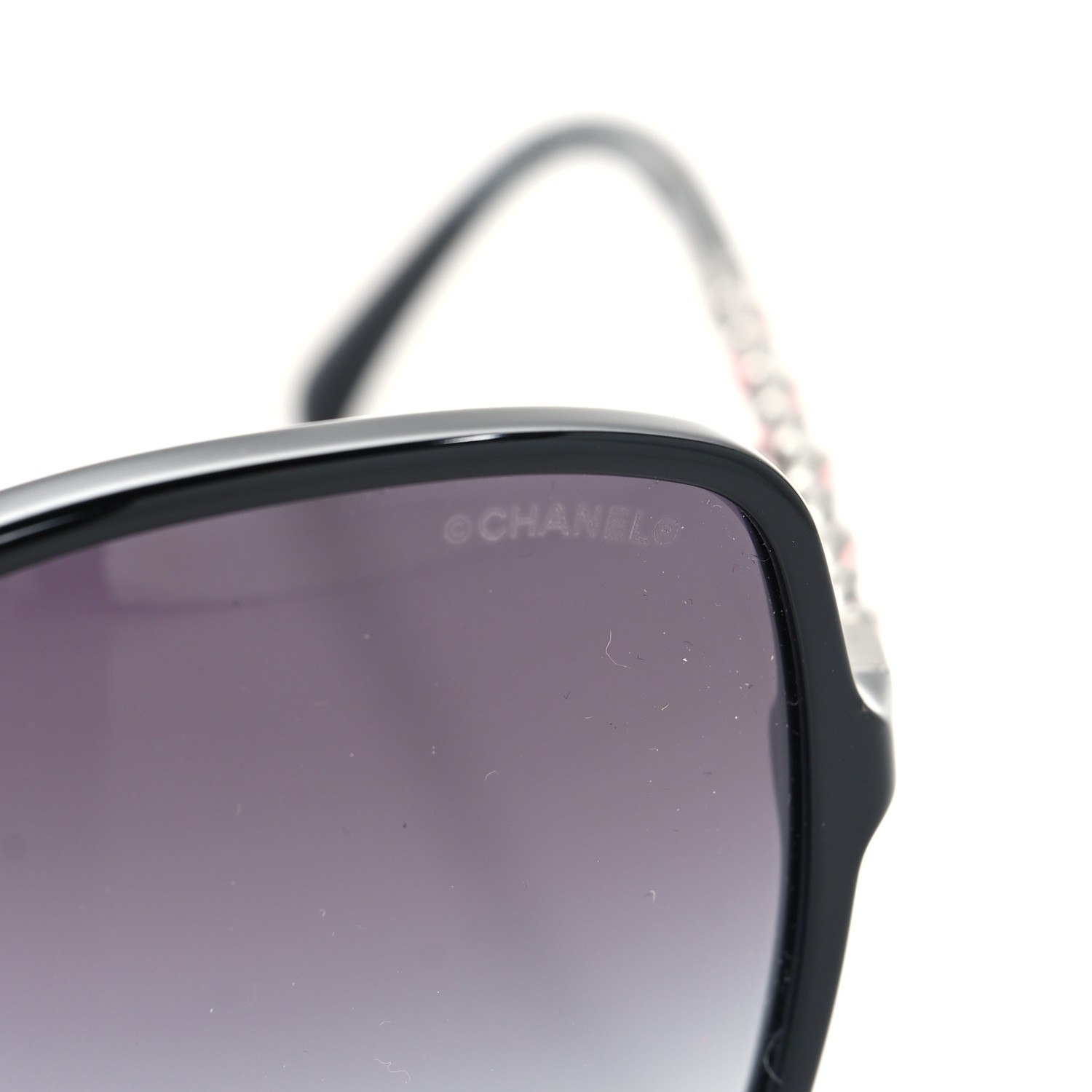 CHANEL Acetate Metal Calfskin Square Chain Sunglasses 5210-Q