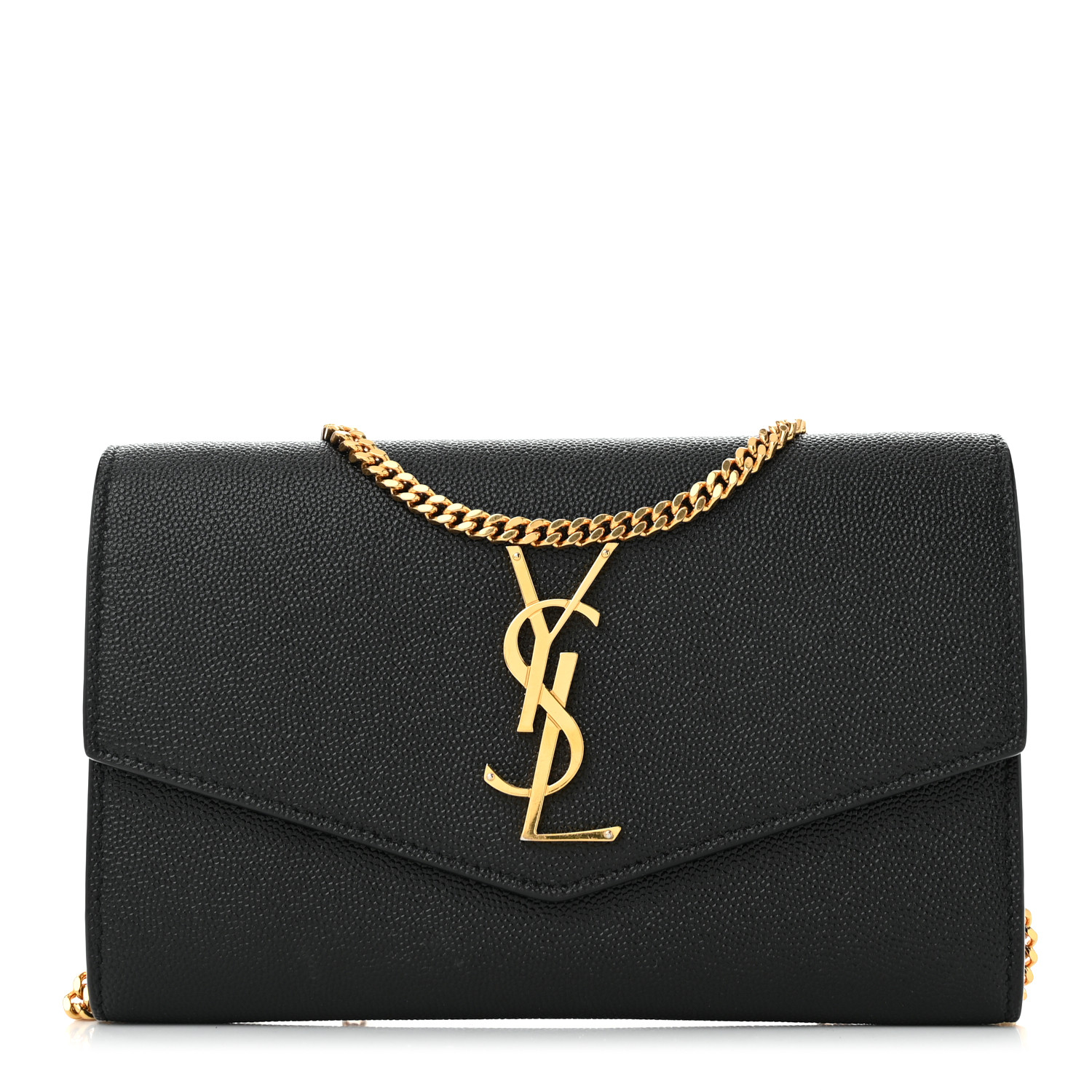 SAINT LAURENT Grain de Poudre Uptown Chain Wallet Black
