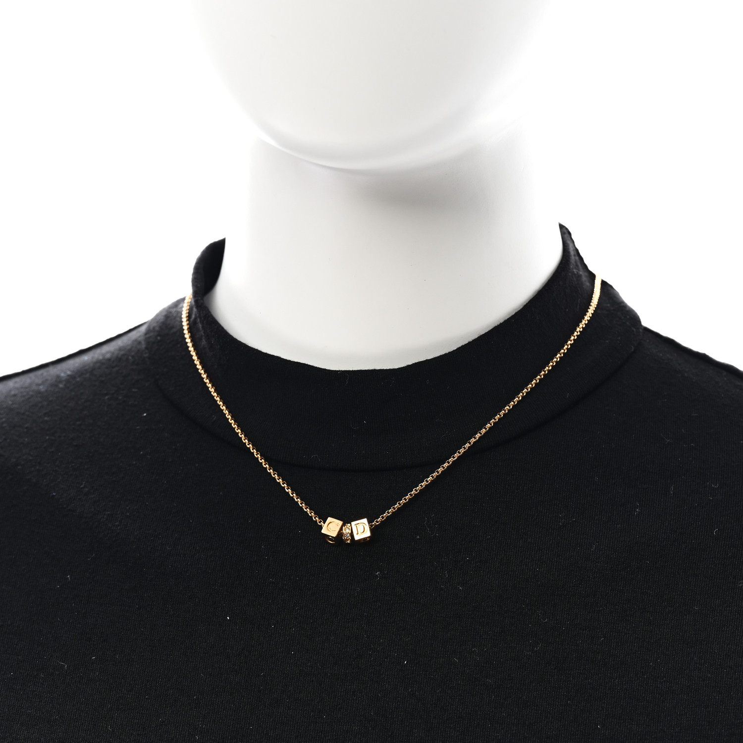 CHRISTIAN DIOR Crystal CD Cube Pendant Necklace Gold 1677094