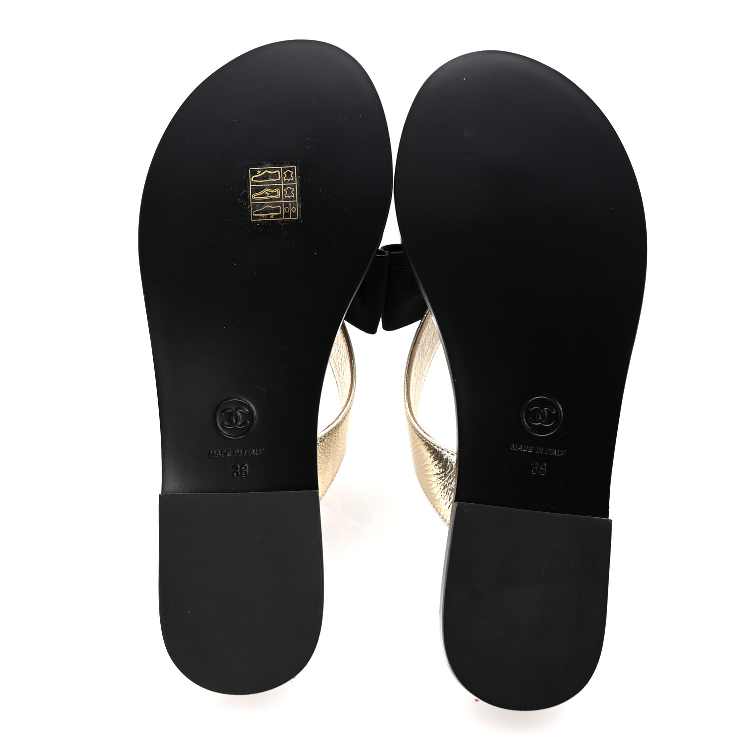 CHANEL Metallic Laminated Goatskin Grosgrain Bow Pearl Thong