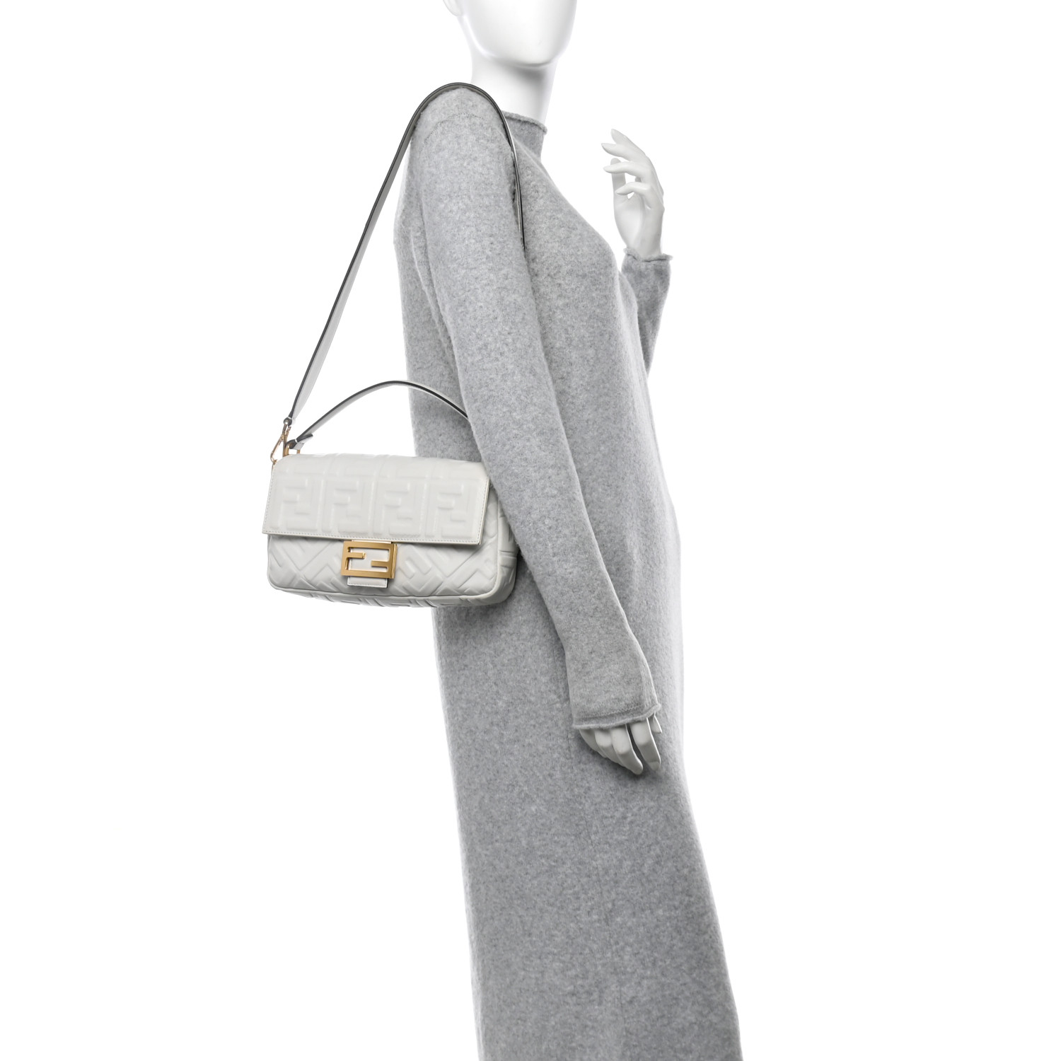 FENDI Nappa FF 1974 Embossed Baguette White 1676814